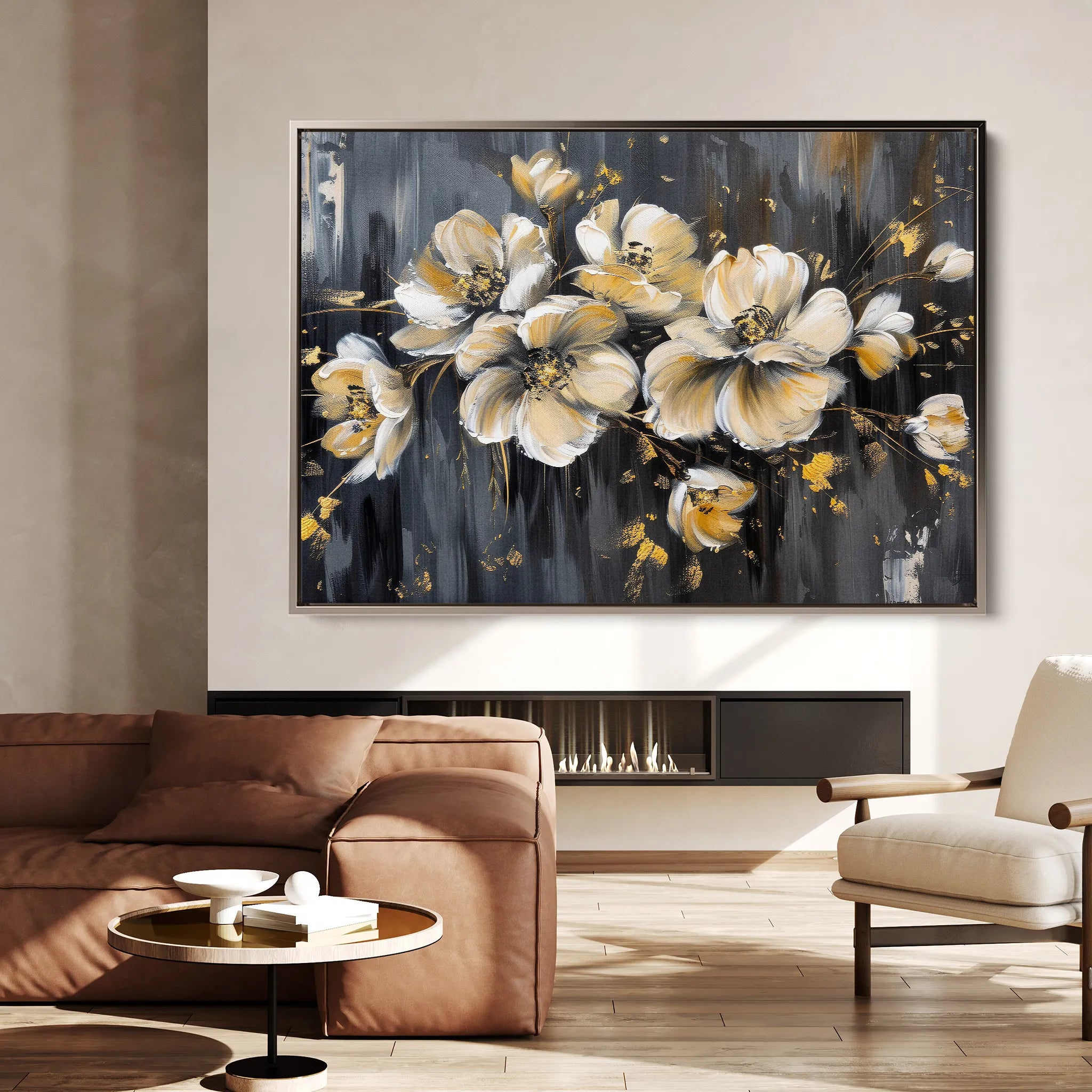 Floral 384 Canvas Art 18" x 24" / 45 x 60 cm / Black
