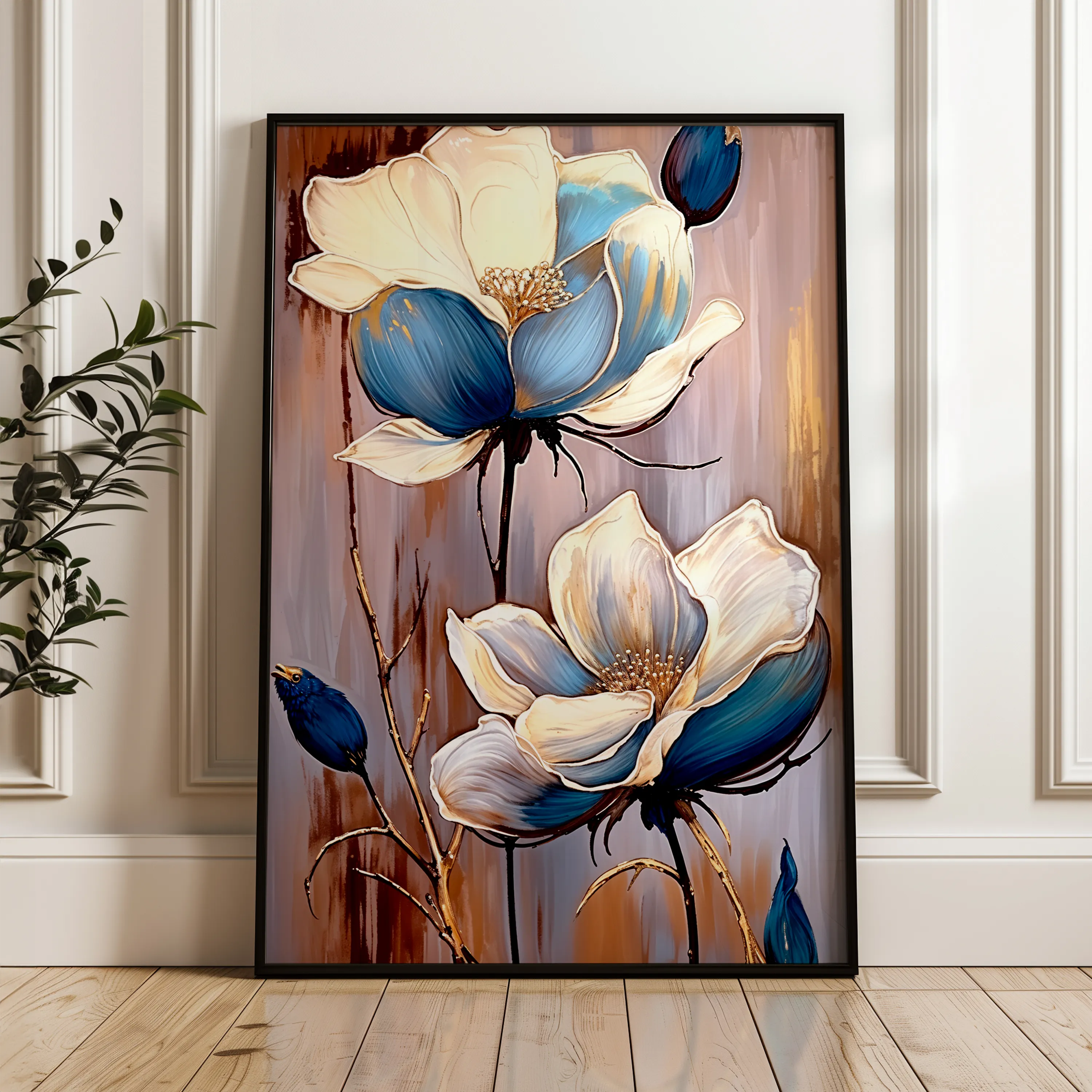 Floral 432 Canvas Art 18" x 24" / 45 x 60 cm / Black