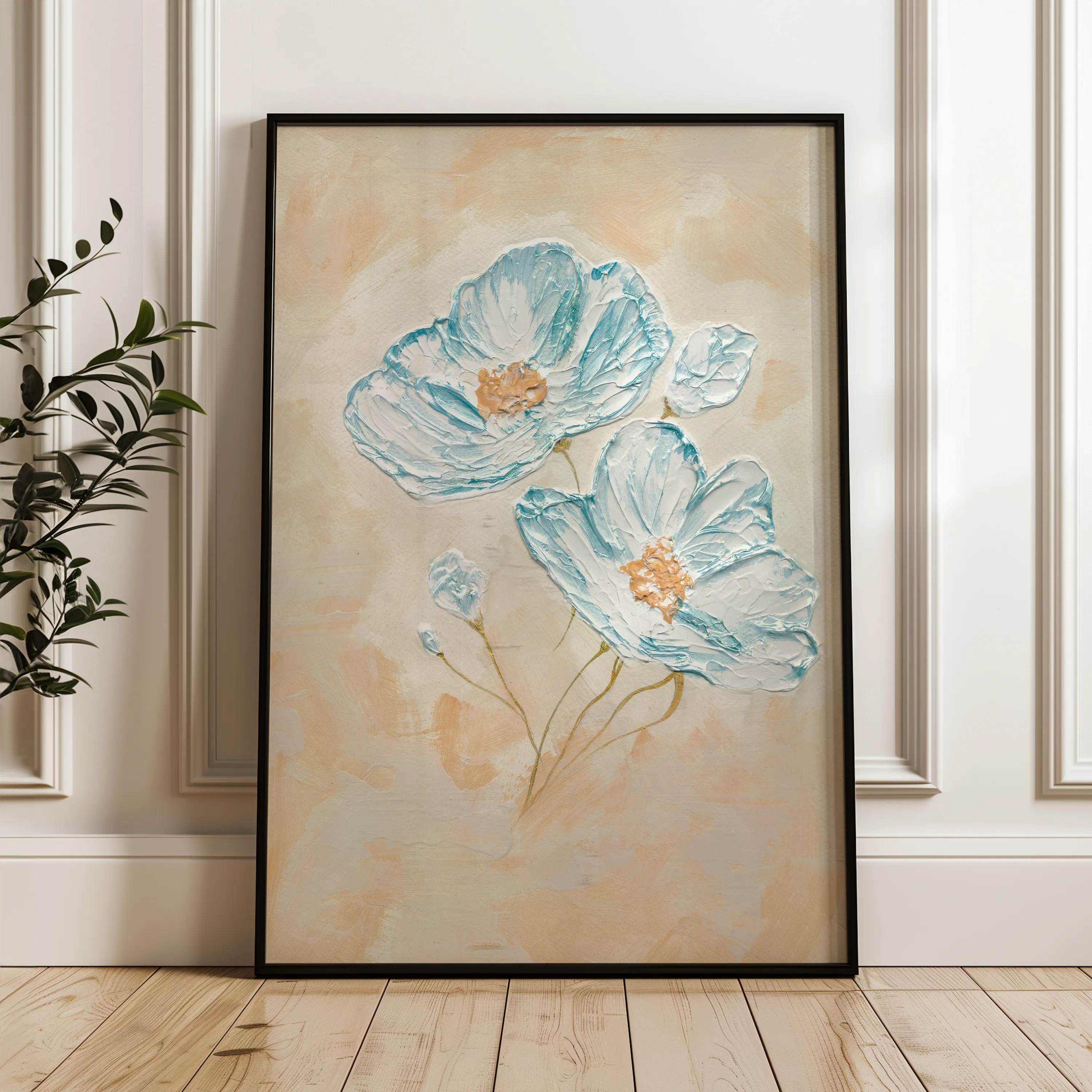 Floral 444 Canvas Art 18" x 24" / 45 x 60 cm / Black