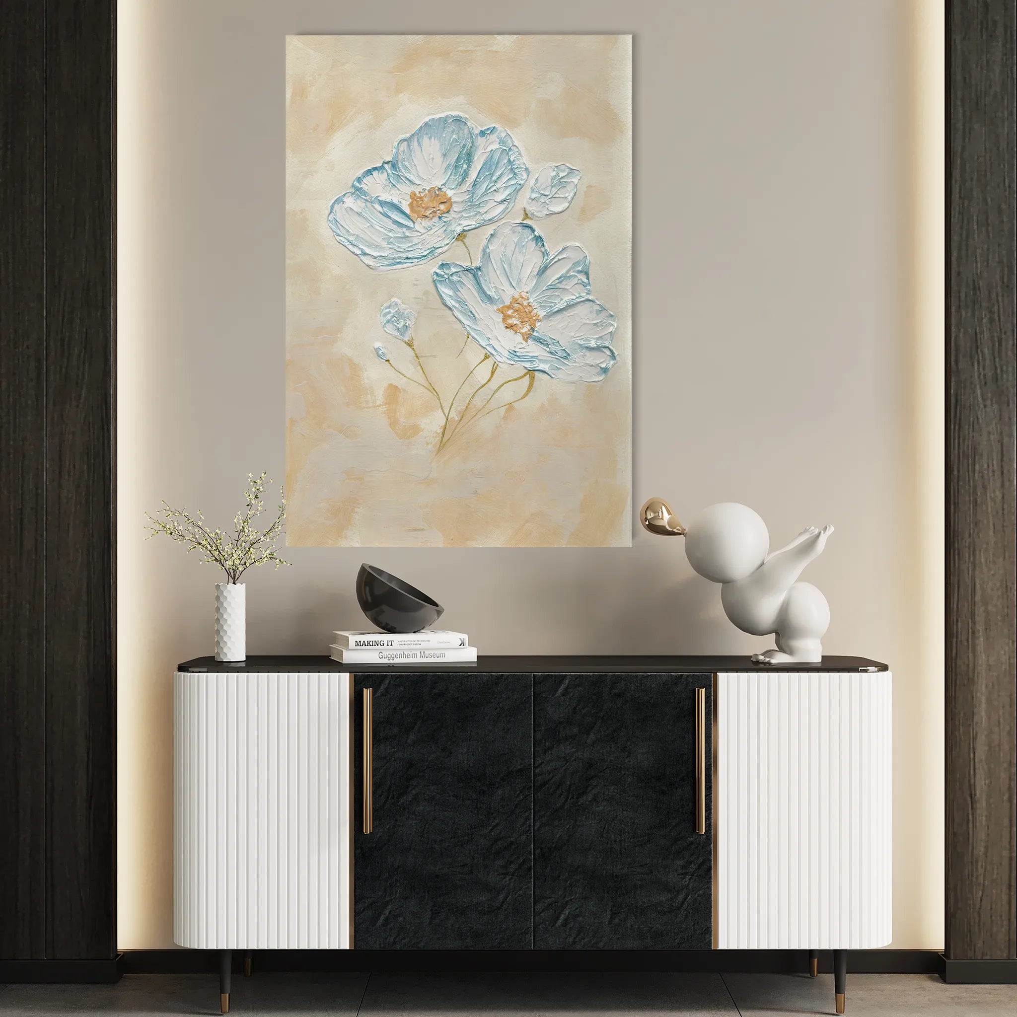 Floral 444 Canvas Art 18" x 24" / 45 x 60 cm / Black