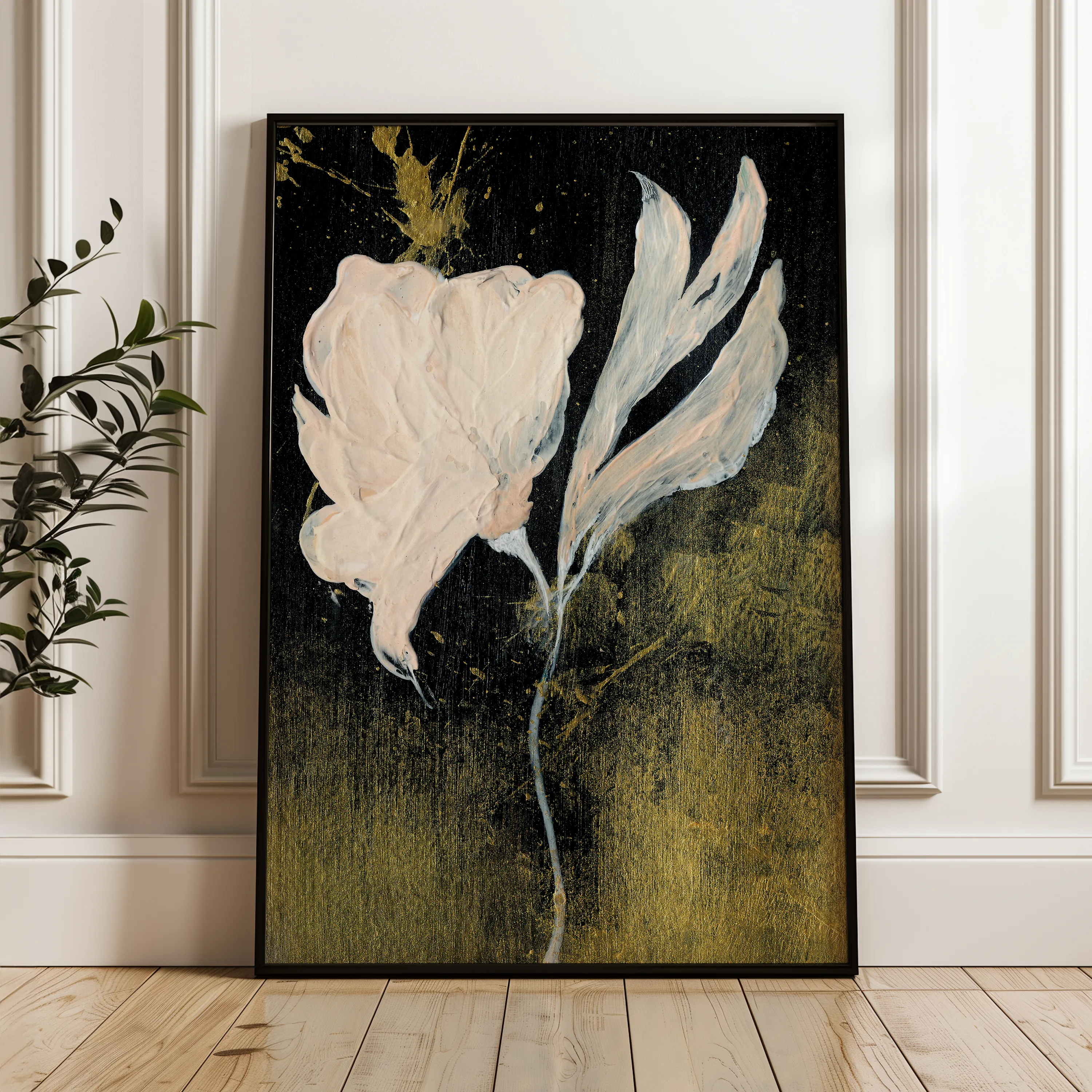 Floral 448 Canvas Art 18" x 24" / 45 x 60 cm / Black
