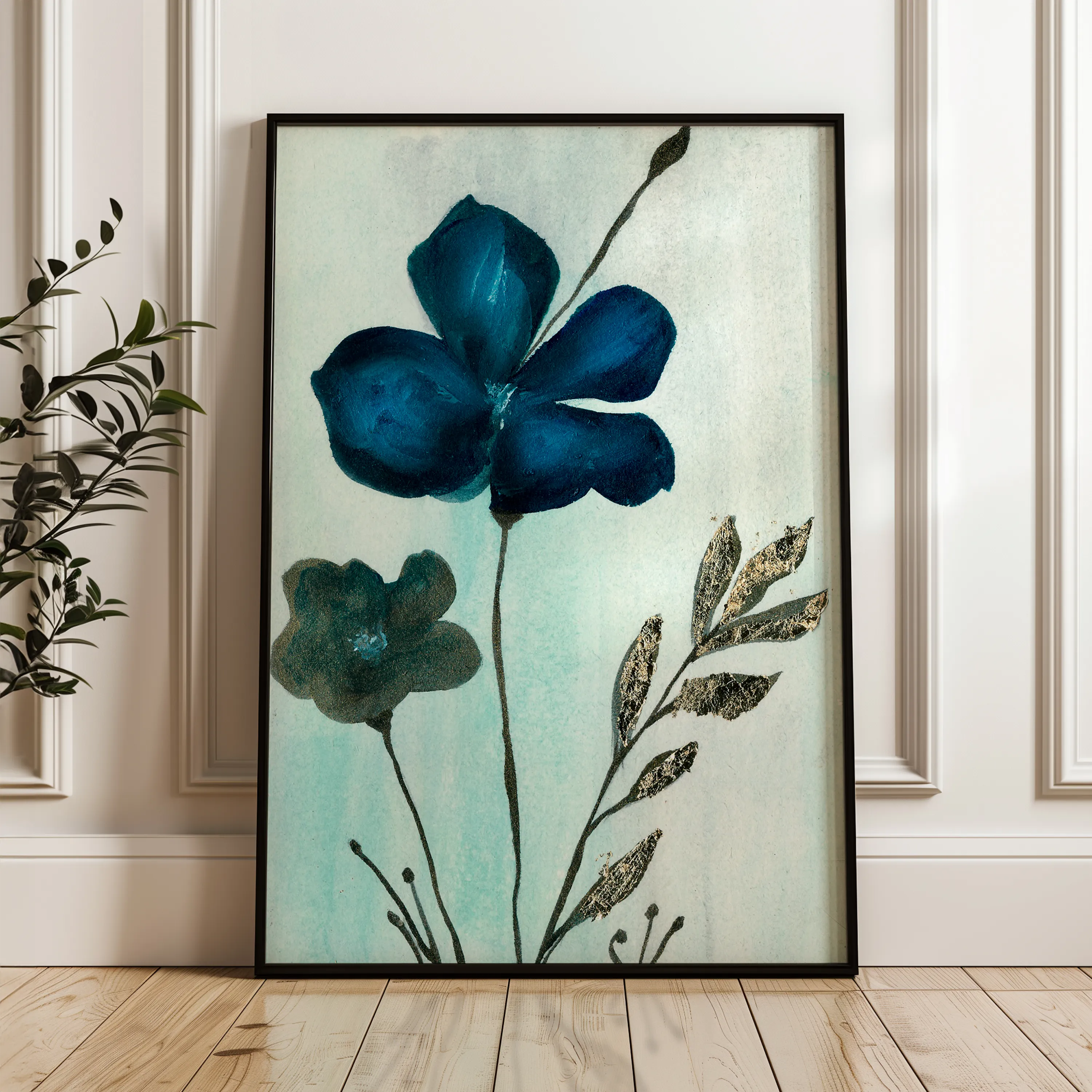 Floral 518 Canvas Art 18" x 24" / 45 x 60 cm / Black
