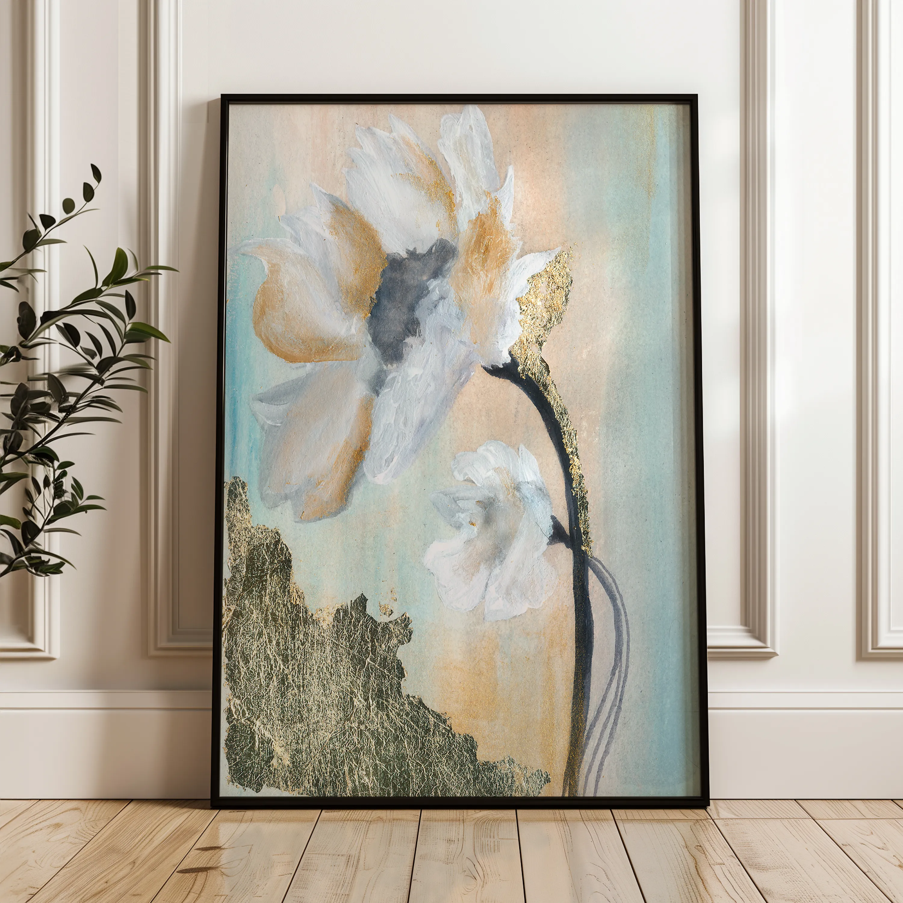 Floral 520 Canvas Art 18" x 24" / 45 x 60 cm / Black