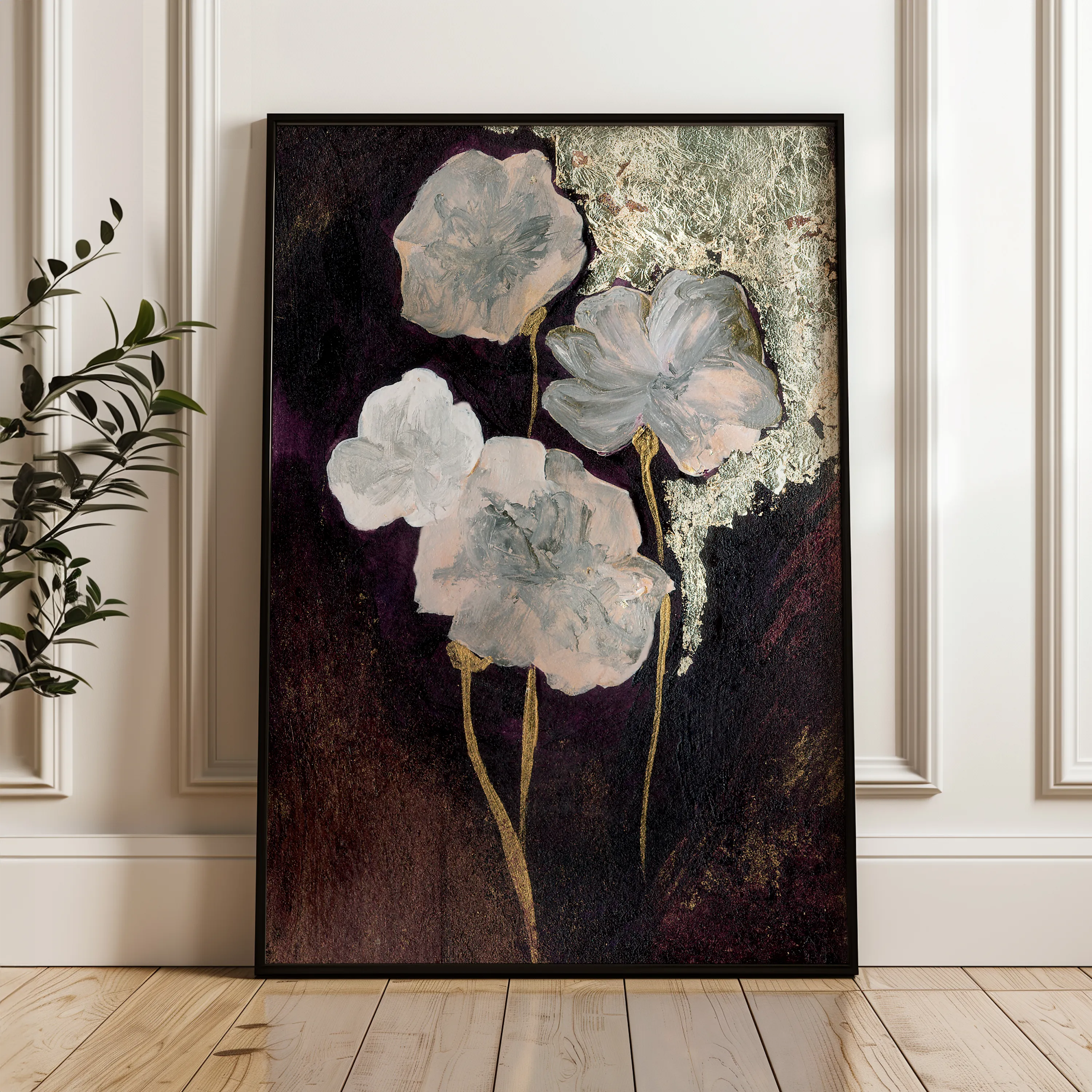 Floral 530 Canvas Art 18" x 24" / 45 x 60 cm / Black