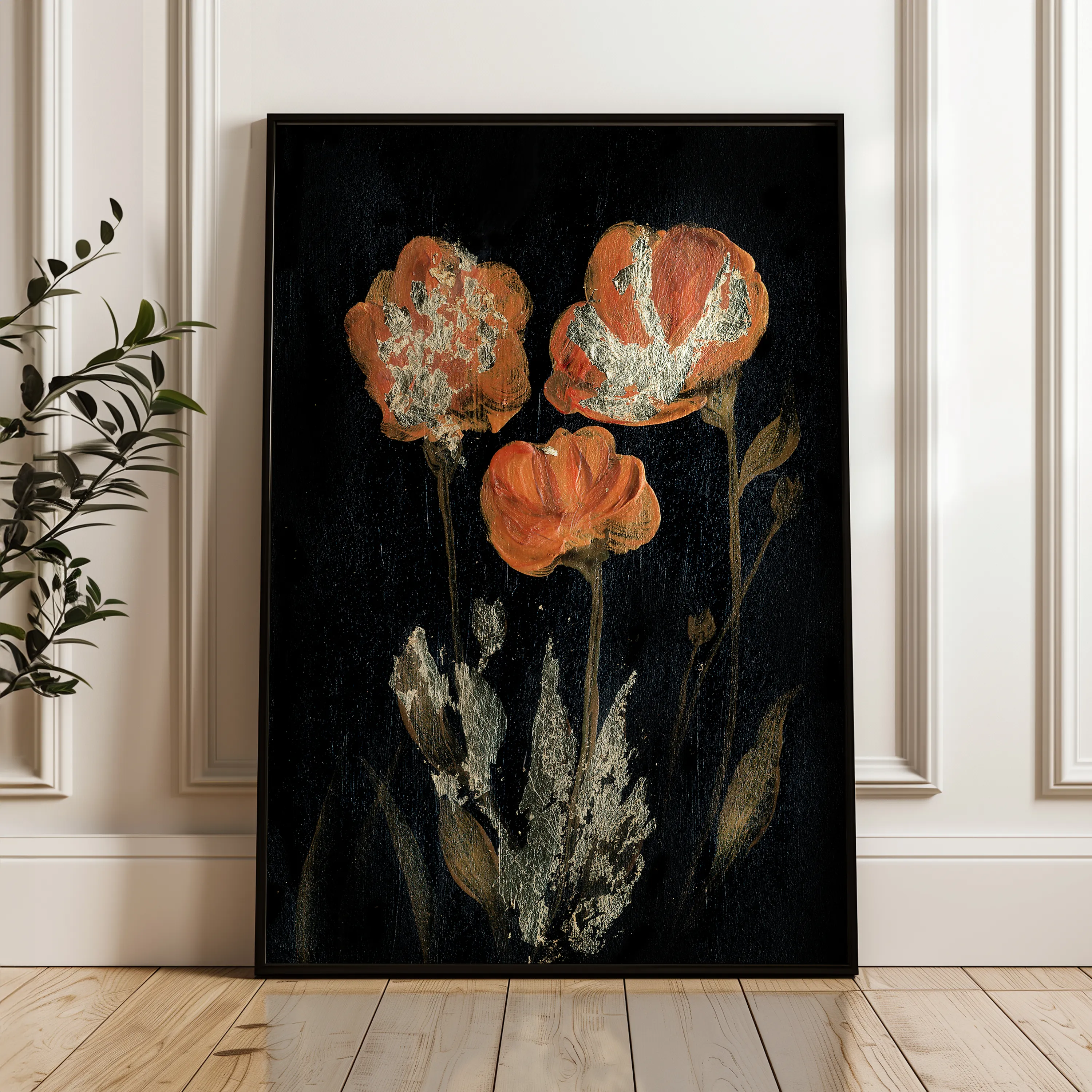 Floral 534 Canvas Art 18" x 24" / 45 x 60 cm / Black