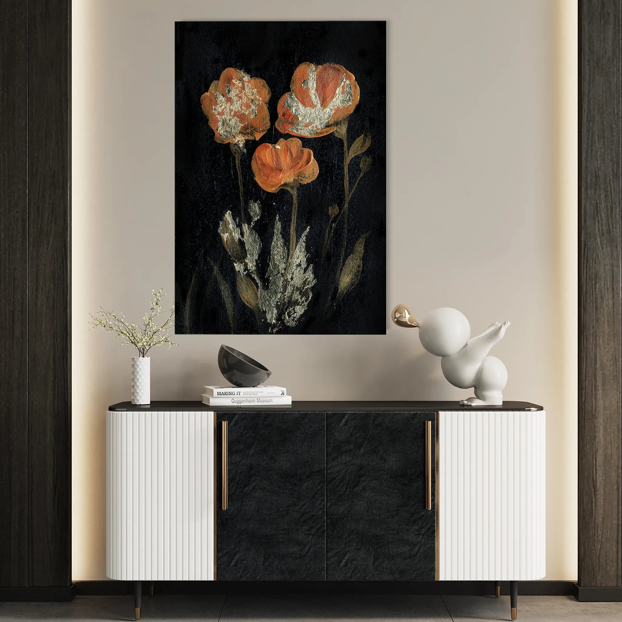 Floral 534 Canvas Art 18" x 24" / 45 x 60 cm / Black