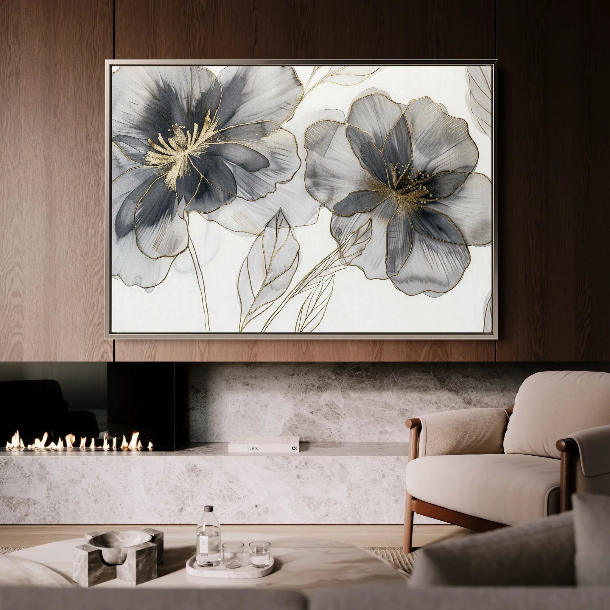 Floral 573 Canvas Art 18" x 24" / 45 x 60 cm / Black