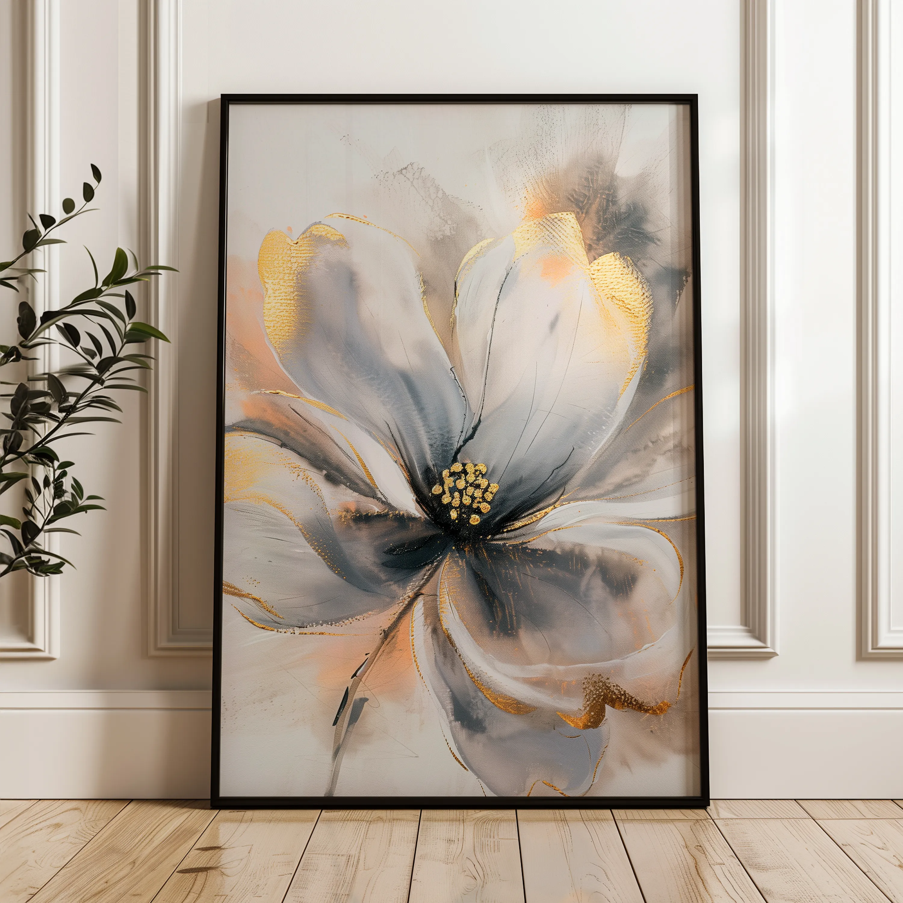 Floral 613 Canvas Art 18" x 24" / 45 x 60 cm / Black