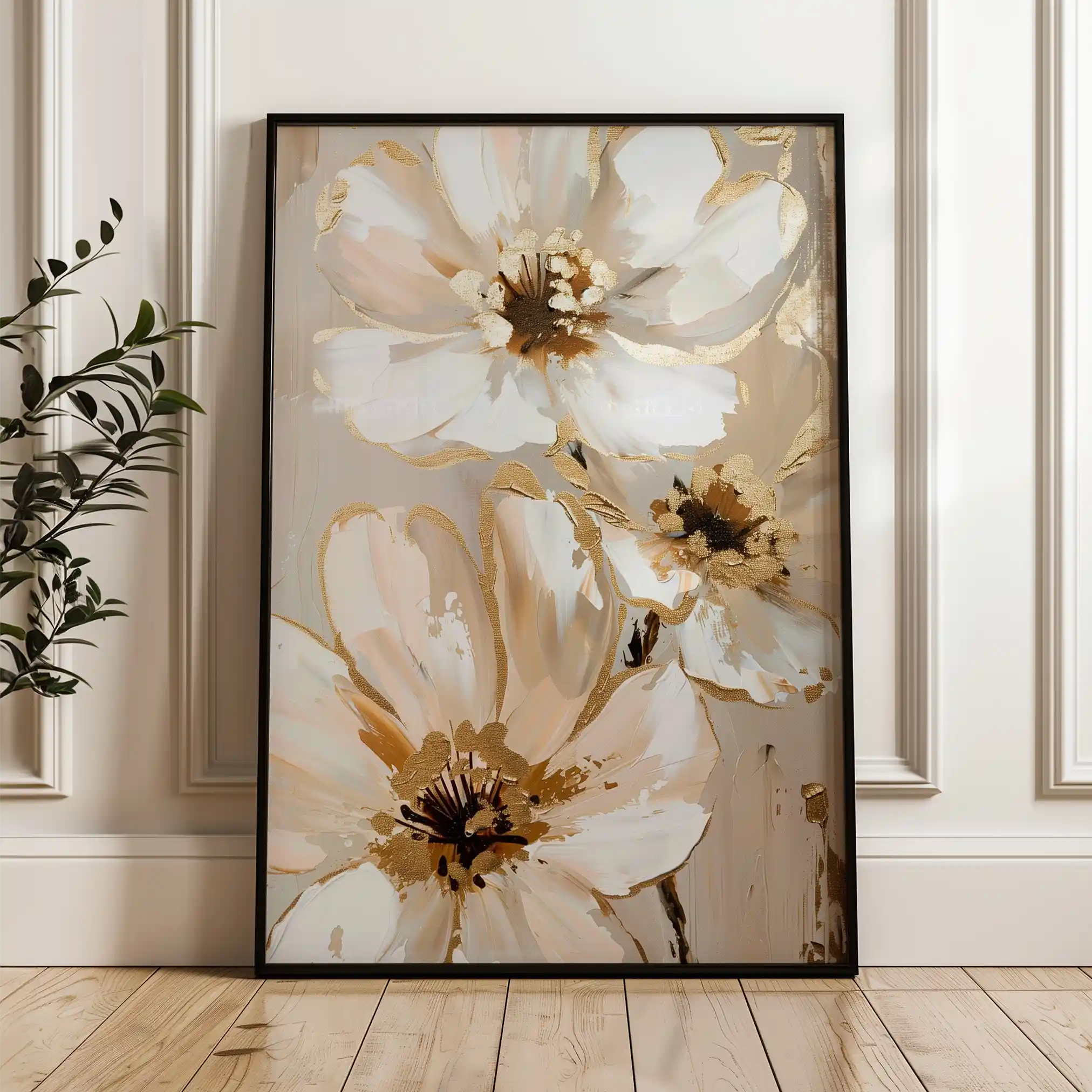 Floral 617 Canvas Art 18" x 24" / 45 x 60 cm / Black