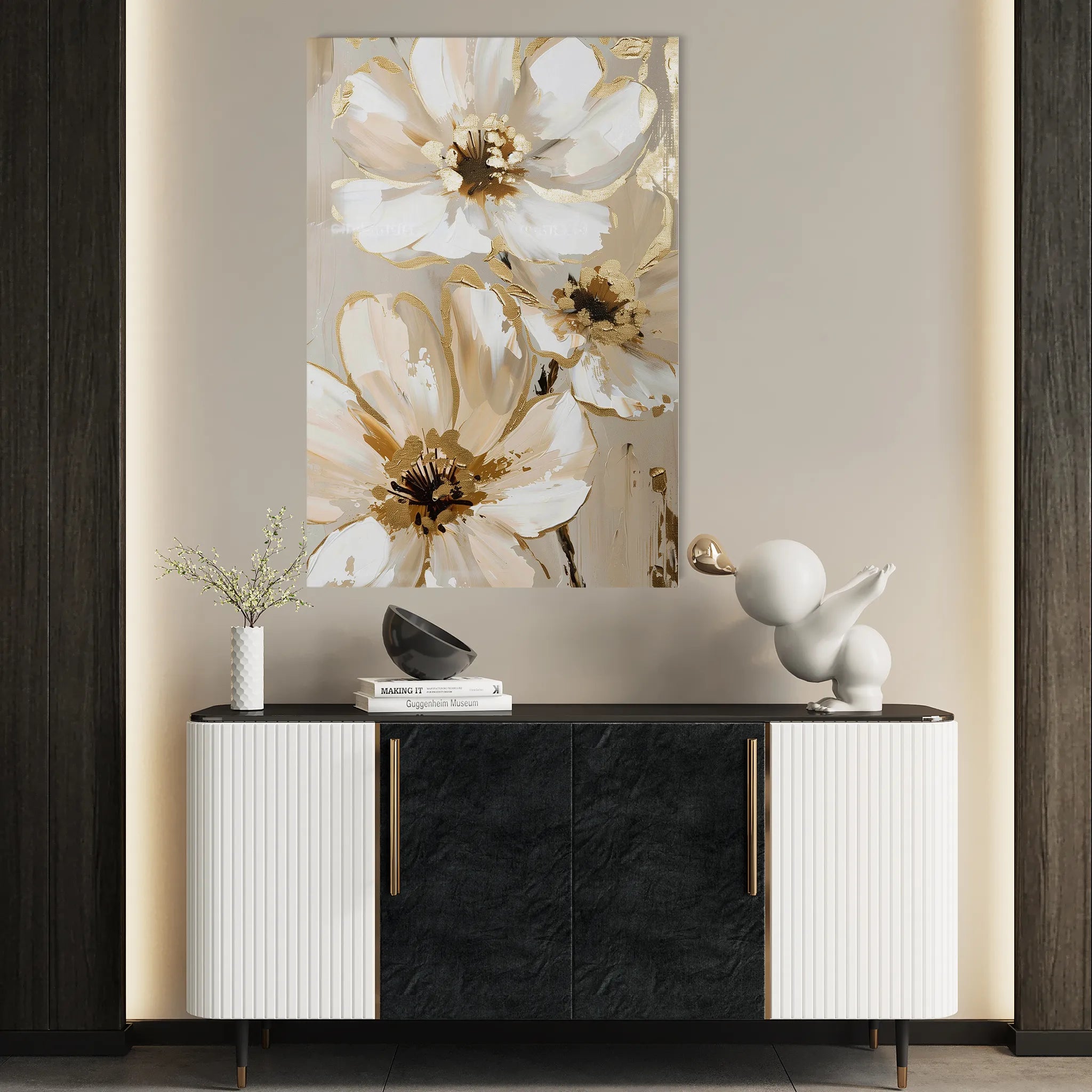 Floral 617 Canvas Art 18" x 24" / 45 x 60 cm / Black