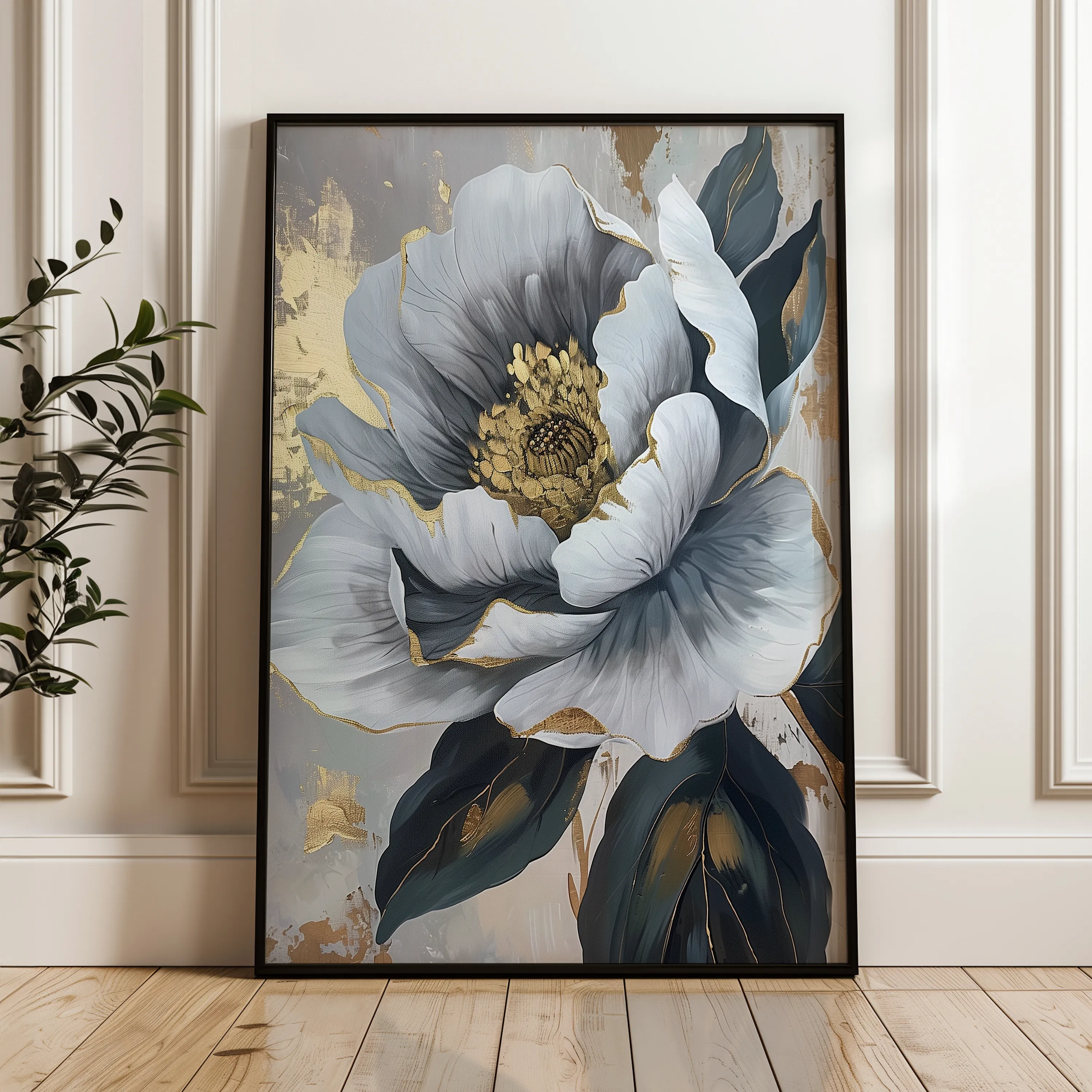 Floral 621 Canvas Art 18" x 24" / 45 x 60 cm / Black