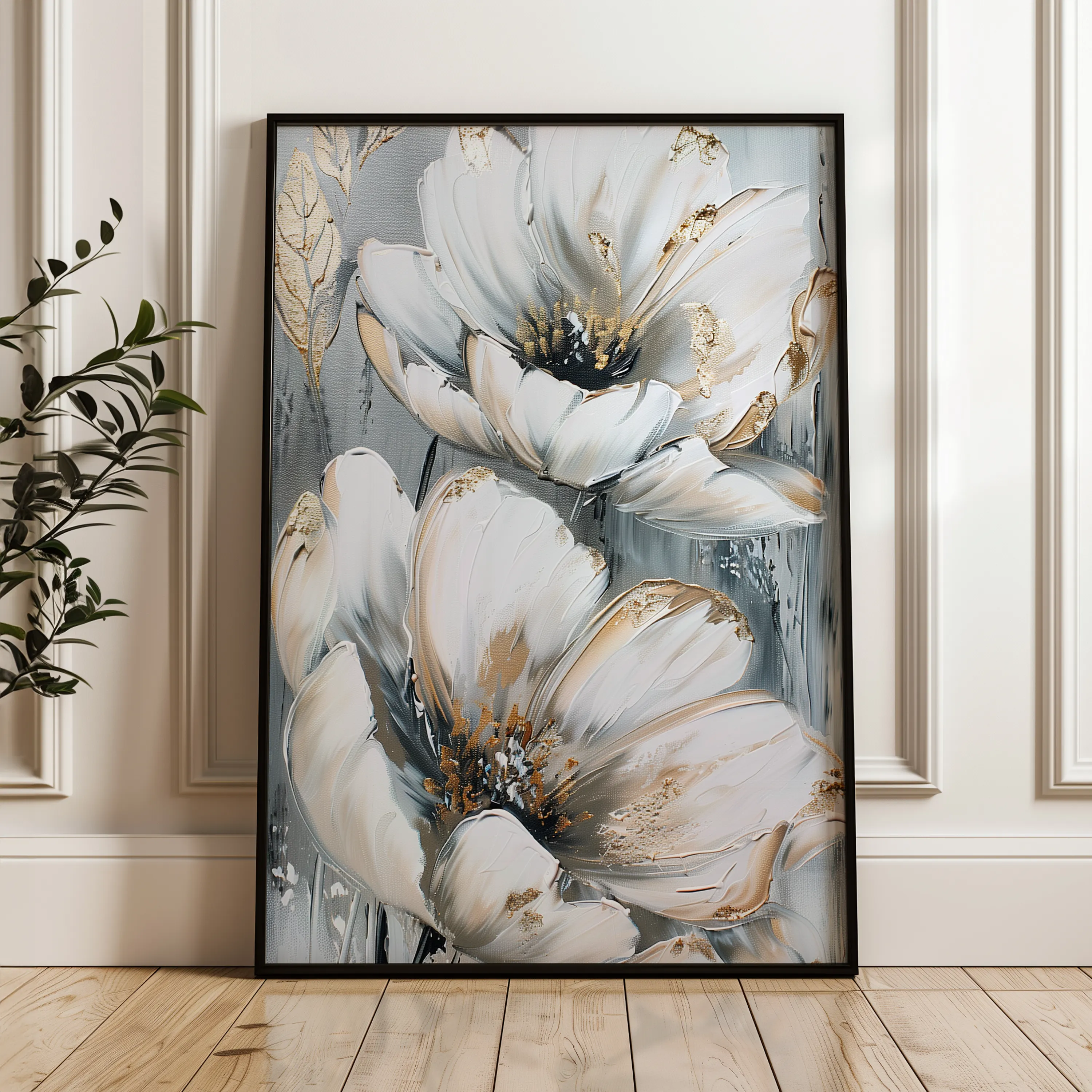 Floral 623 Canvas Art 18" x 24" / 45 x 60 cm / Black
