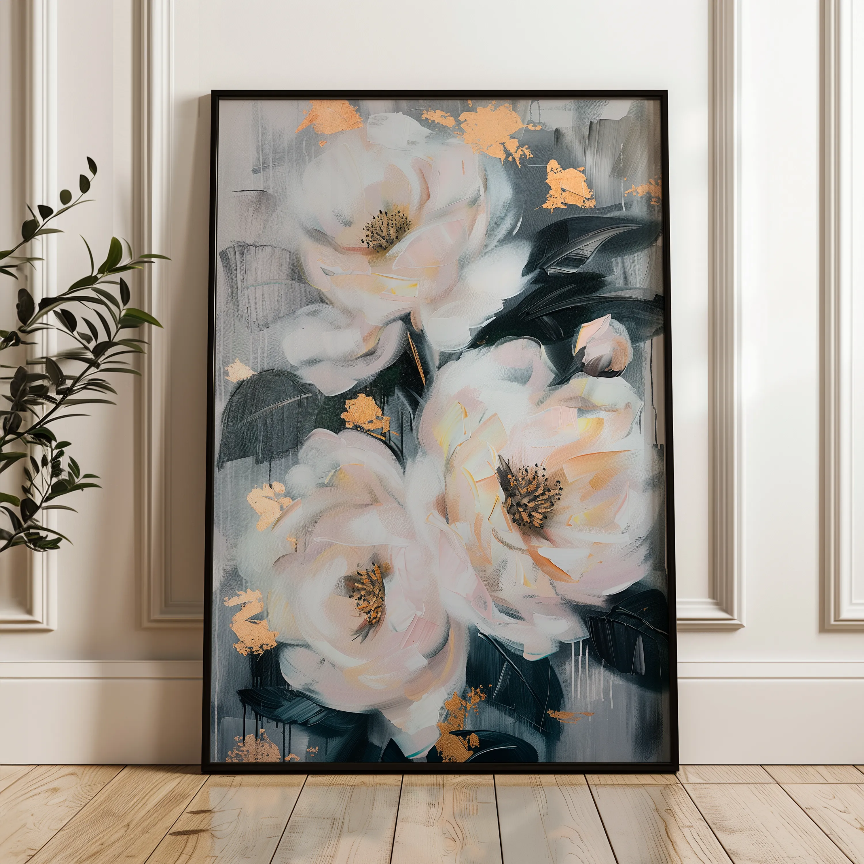 Floral 628 Canvas Art 18" x 24" / 45 x 60 cm / Black
