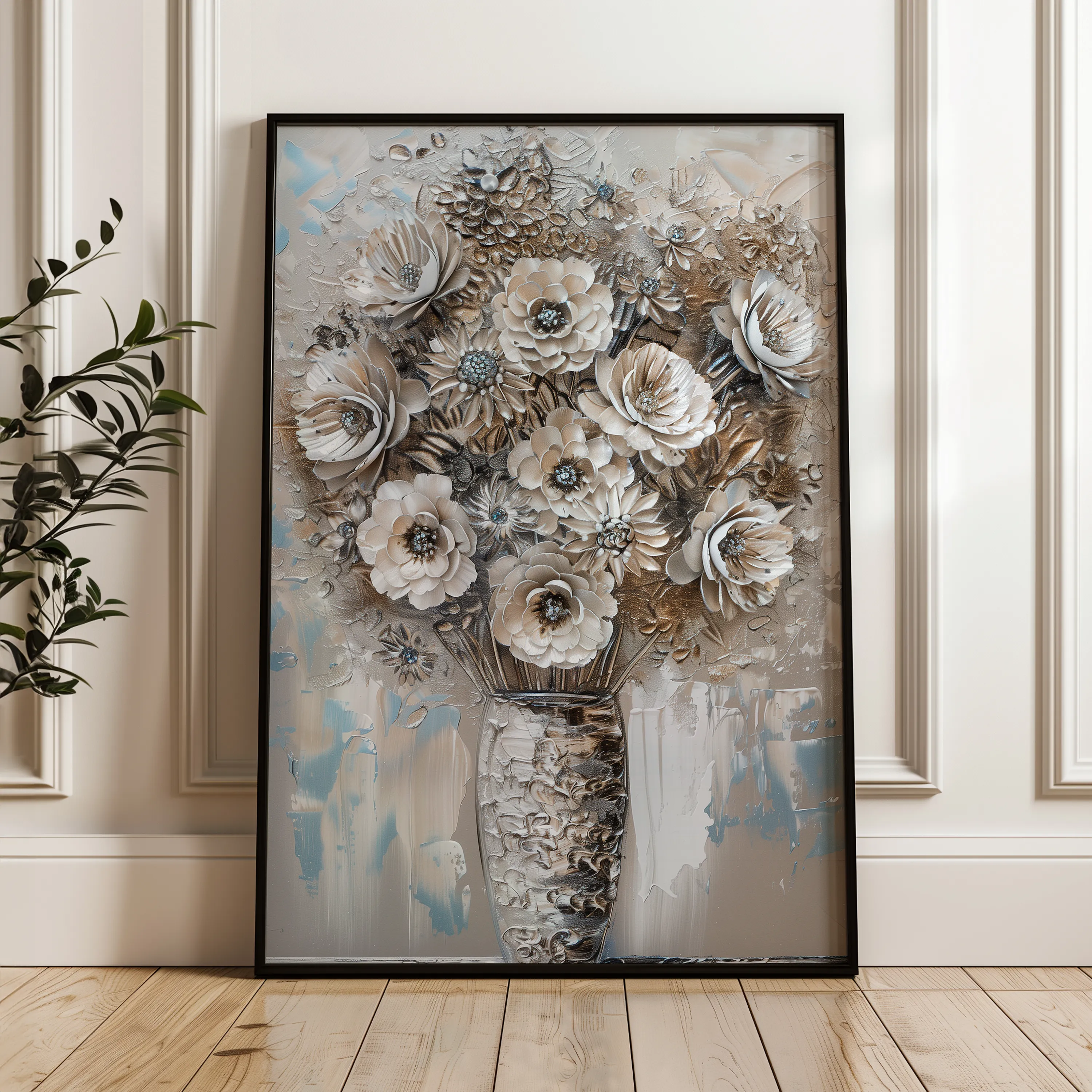 Floral 634 Canvas Art 18" x 24" / 45 x 60 cm / Black