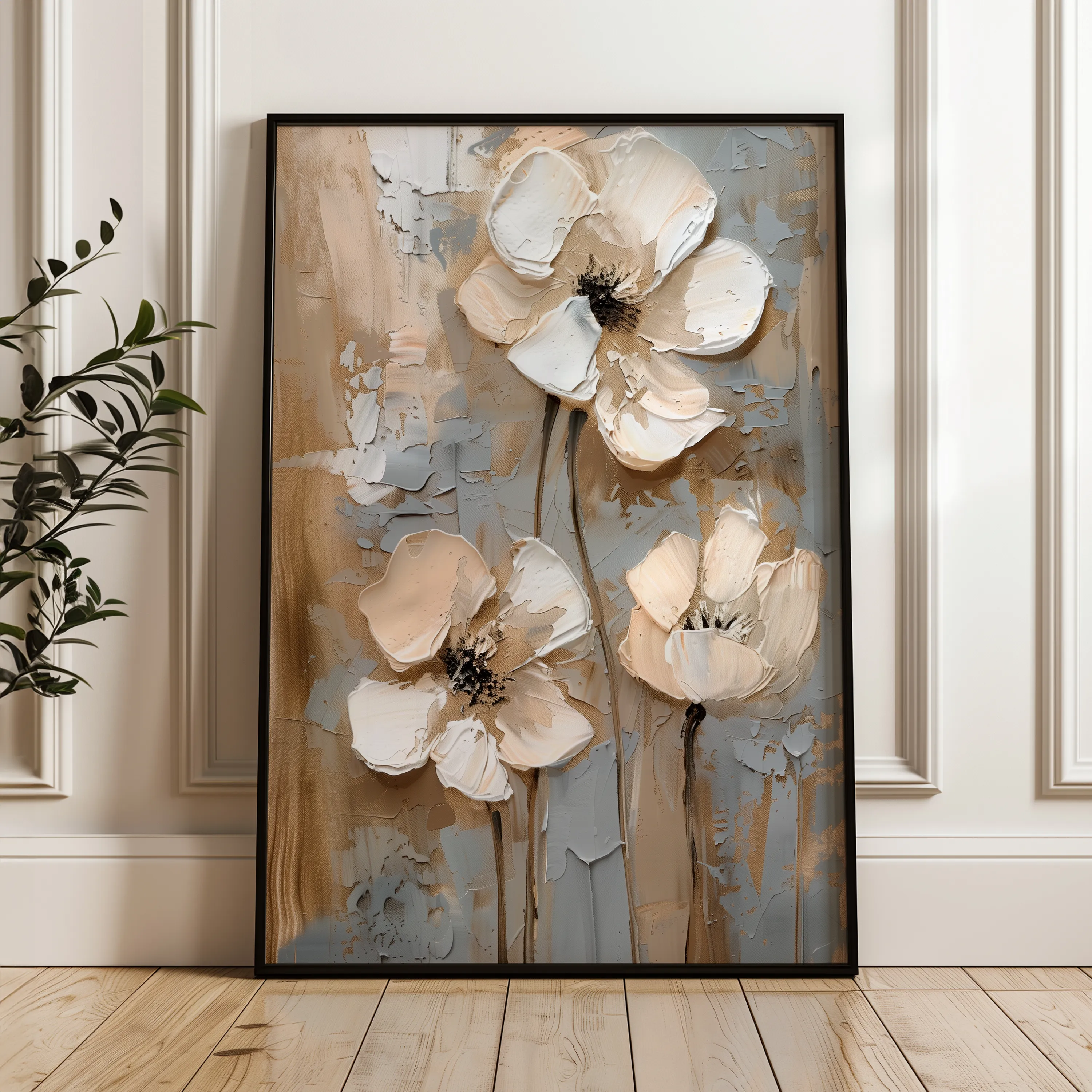Floral 635 Canvas Art 18" x 24" / 45 x 60 cm / Black