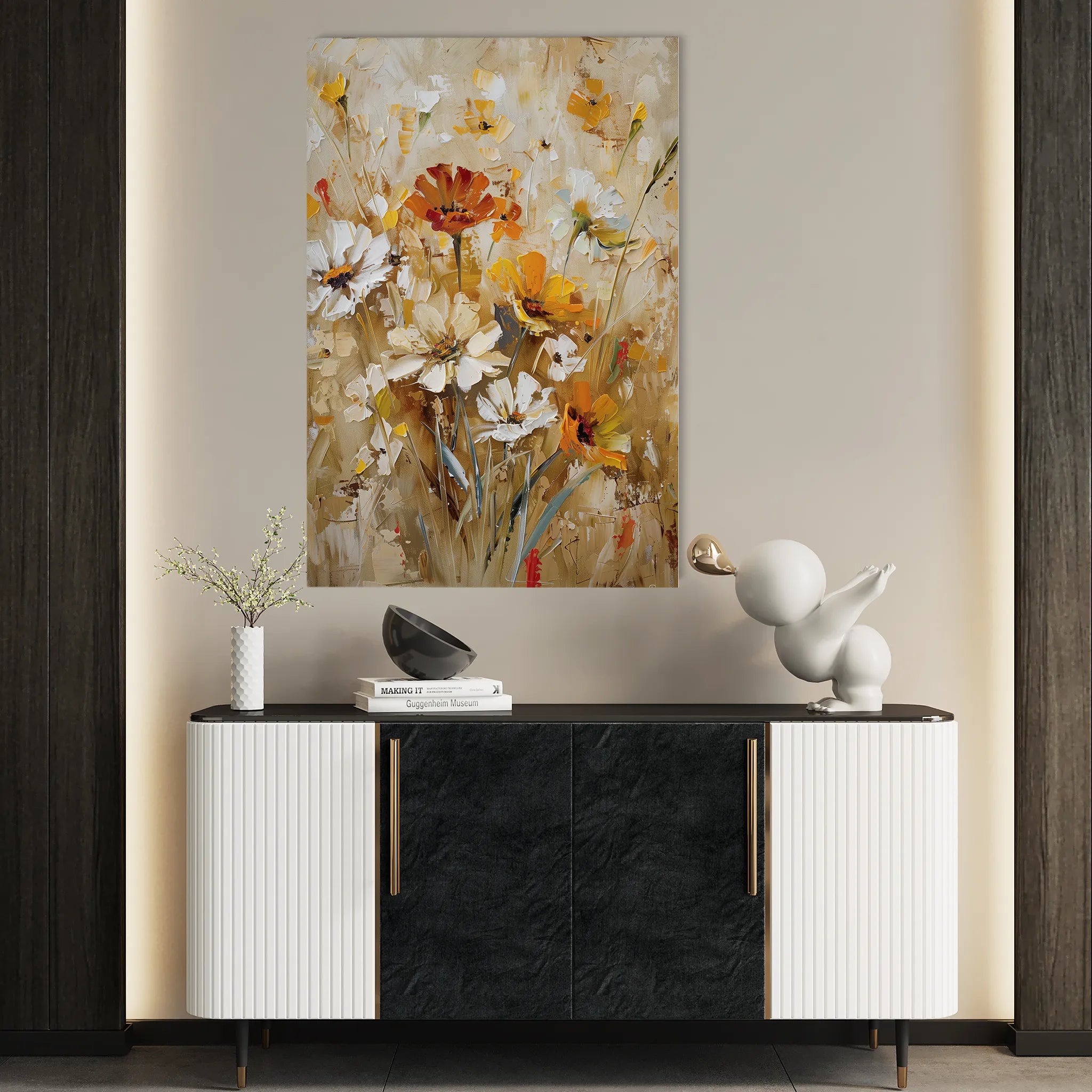 Floral 638 Canvas Art 18" x 24" / 45 x 60 cm / Black
