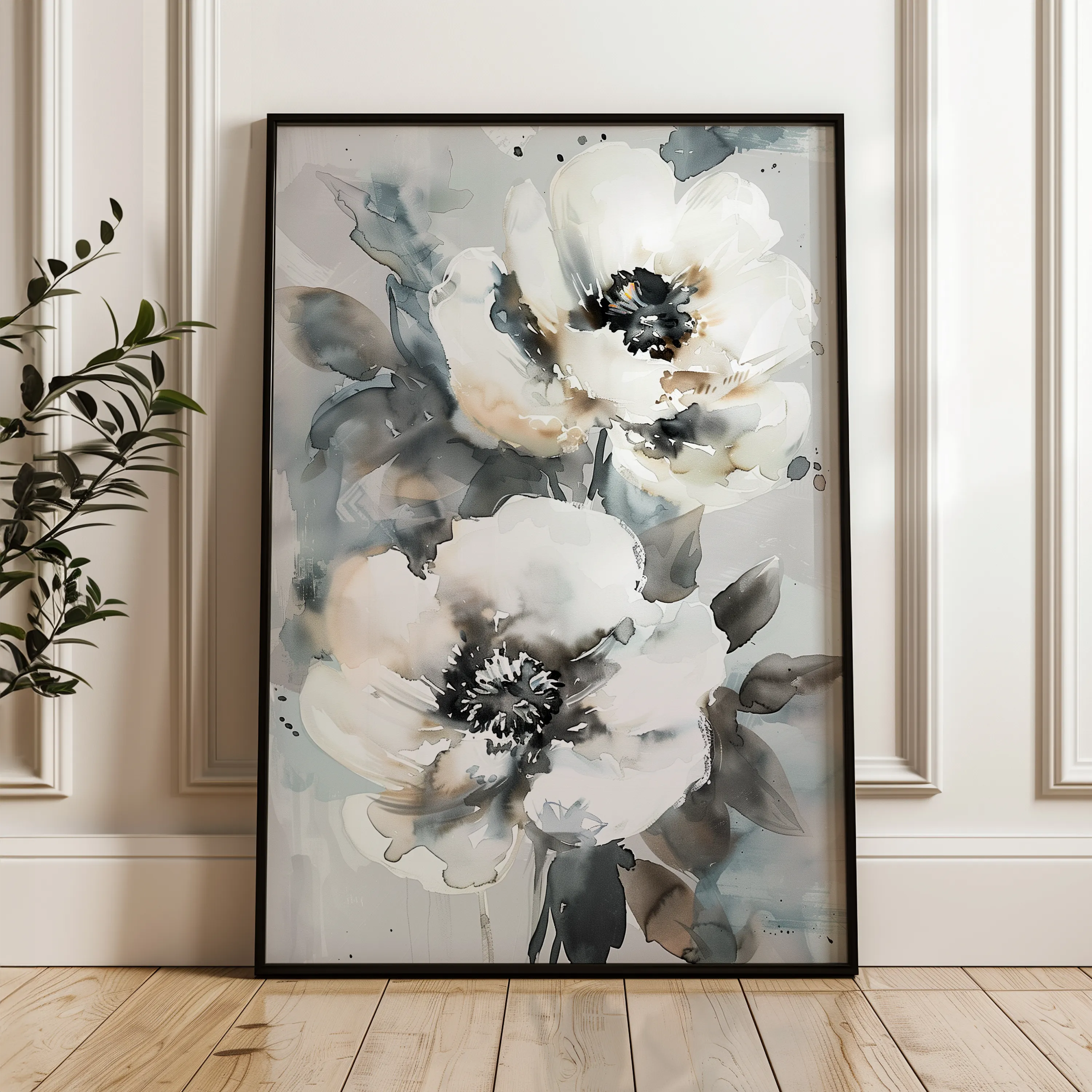 Floral 640 Canvas Art 18" x 24" / 45 x 60 cm / Black
