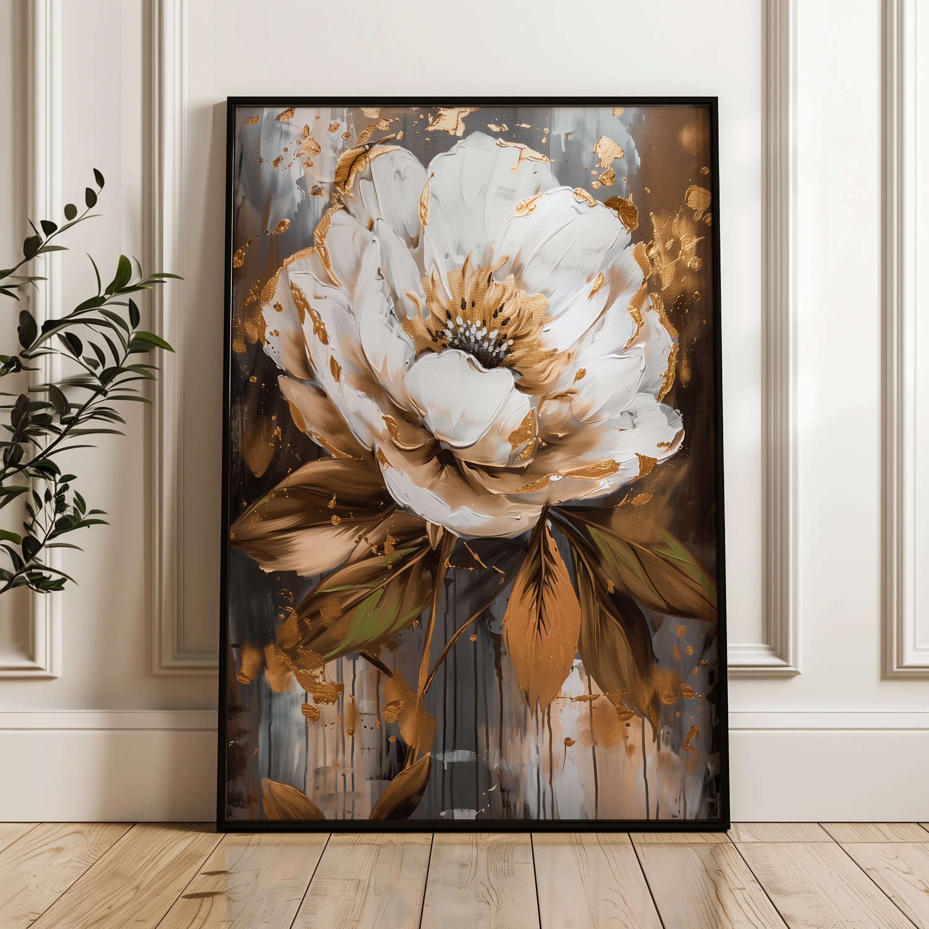 Floral 718 Canvas Art 18" x 24" / 45 x 60 cm / Black