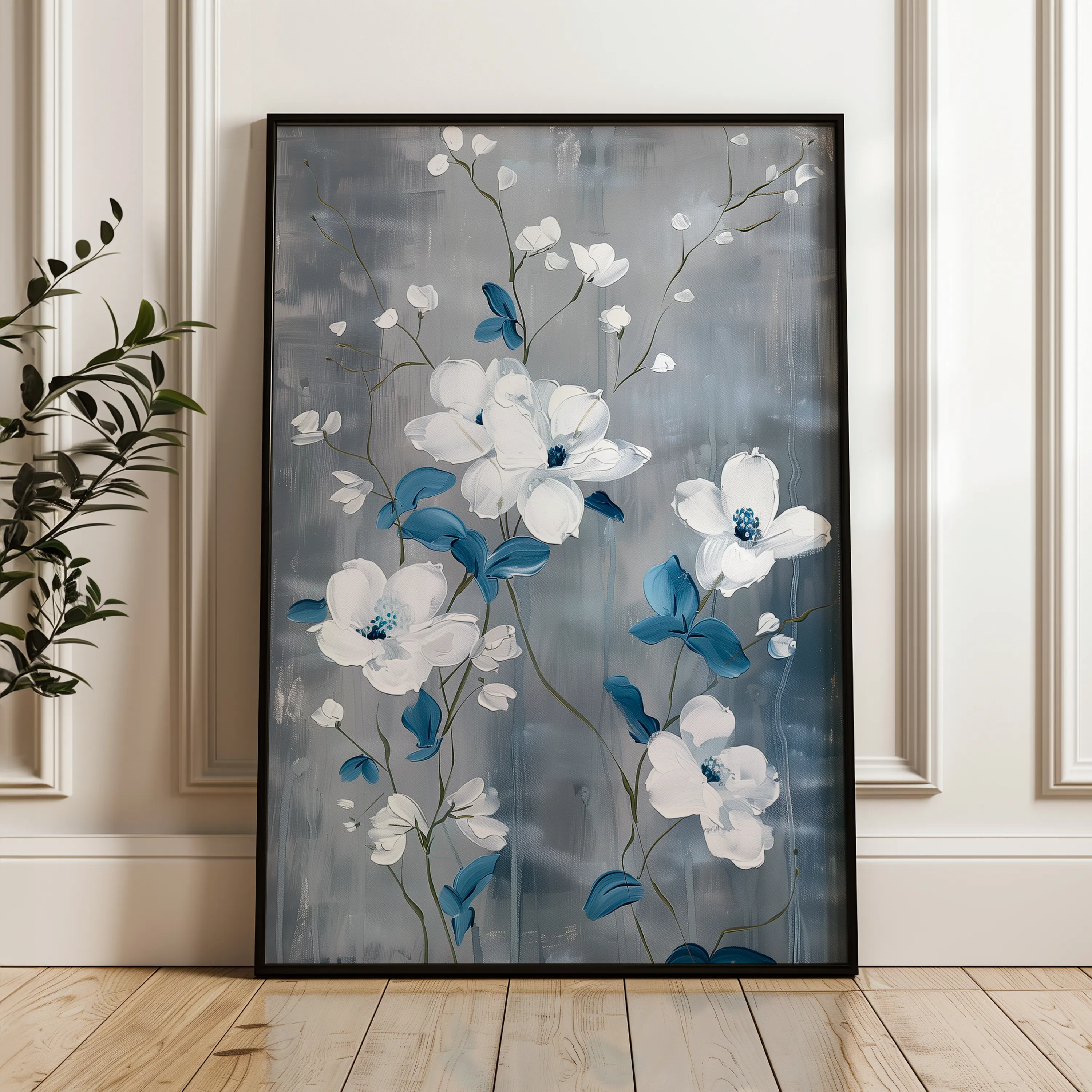 Floral 722 Canvas Art 18" x 24" / 45 x 60 cm / Black