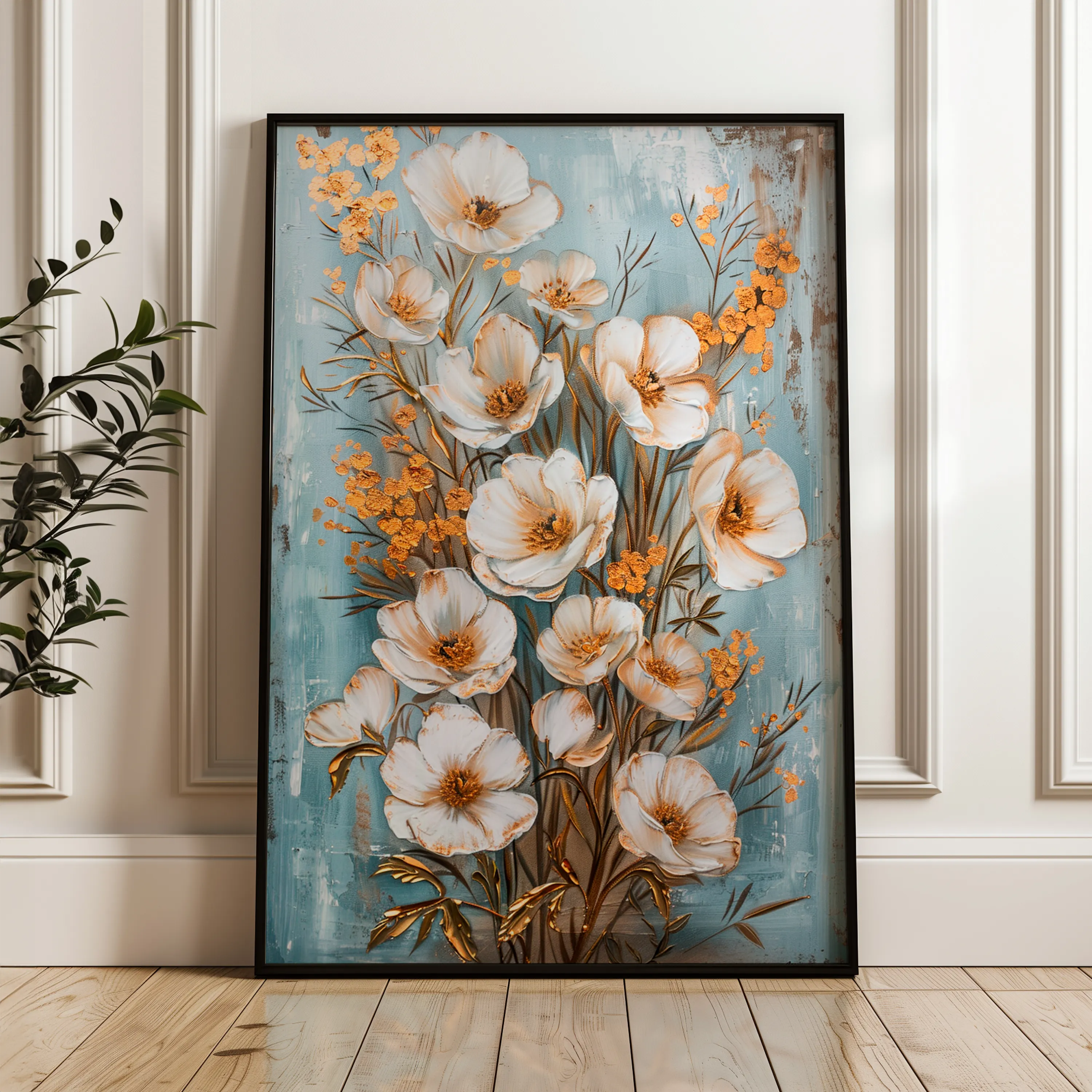Floral 723 Canvas Art 18" x 24" / 45 x 60 cm / Black