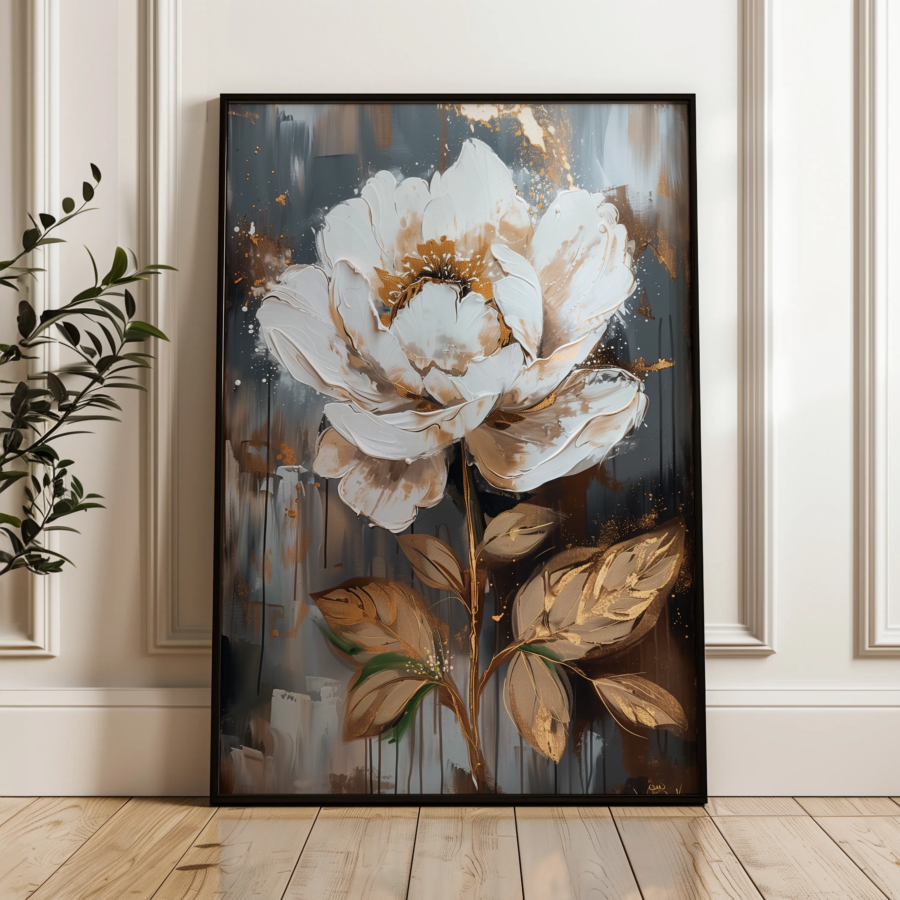Floral 727 Canvas Art 18" x 24" / 45 x 60 cm / Black