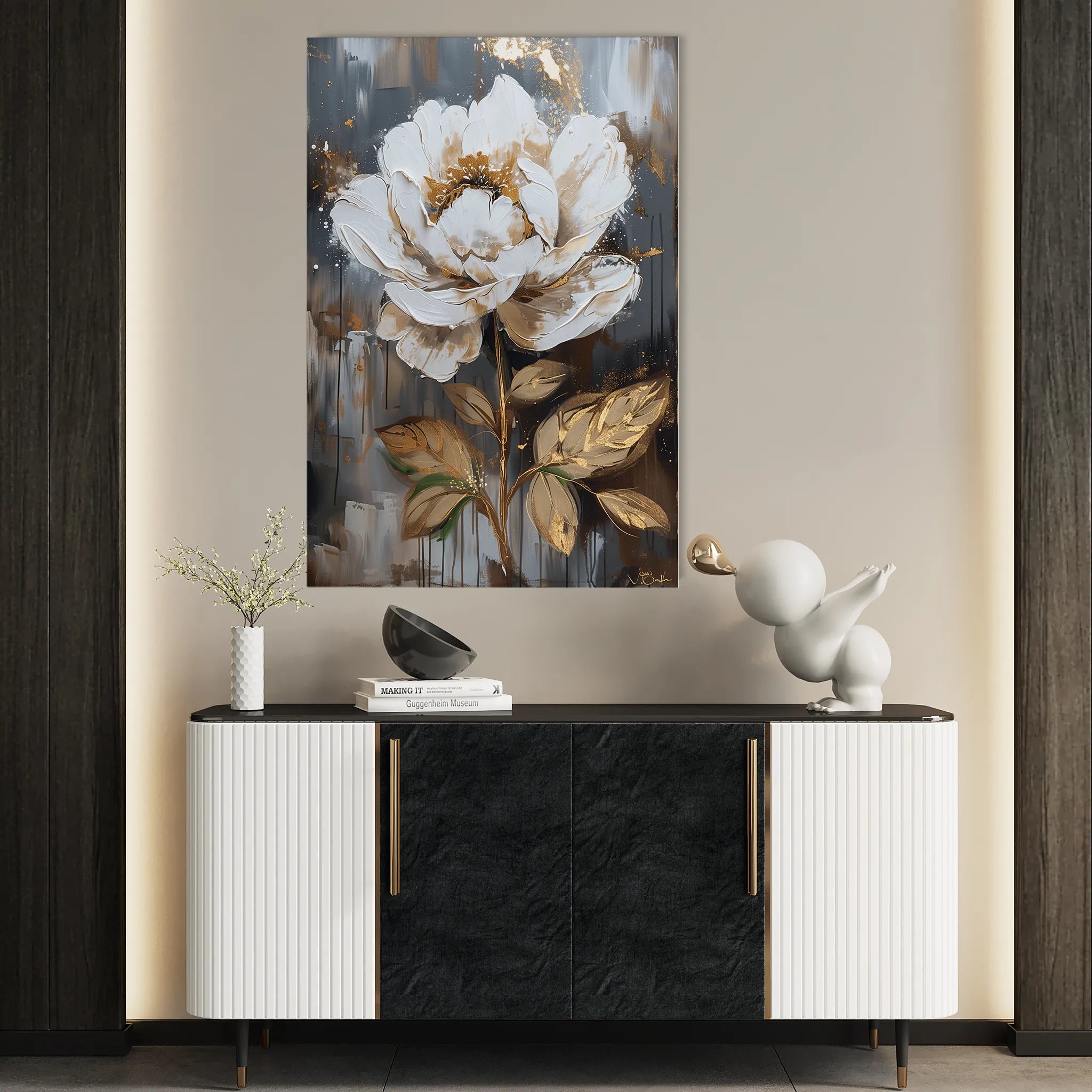 Floral 727 Canvas Art 18" x 24" / 45 x 60 cm / Black