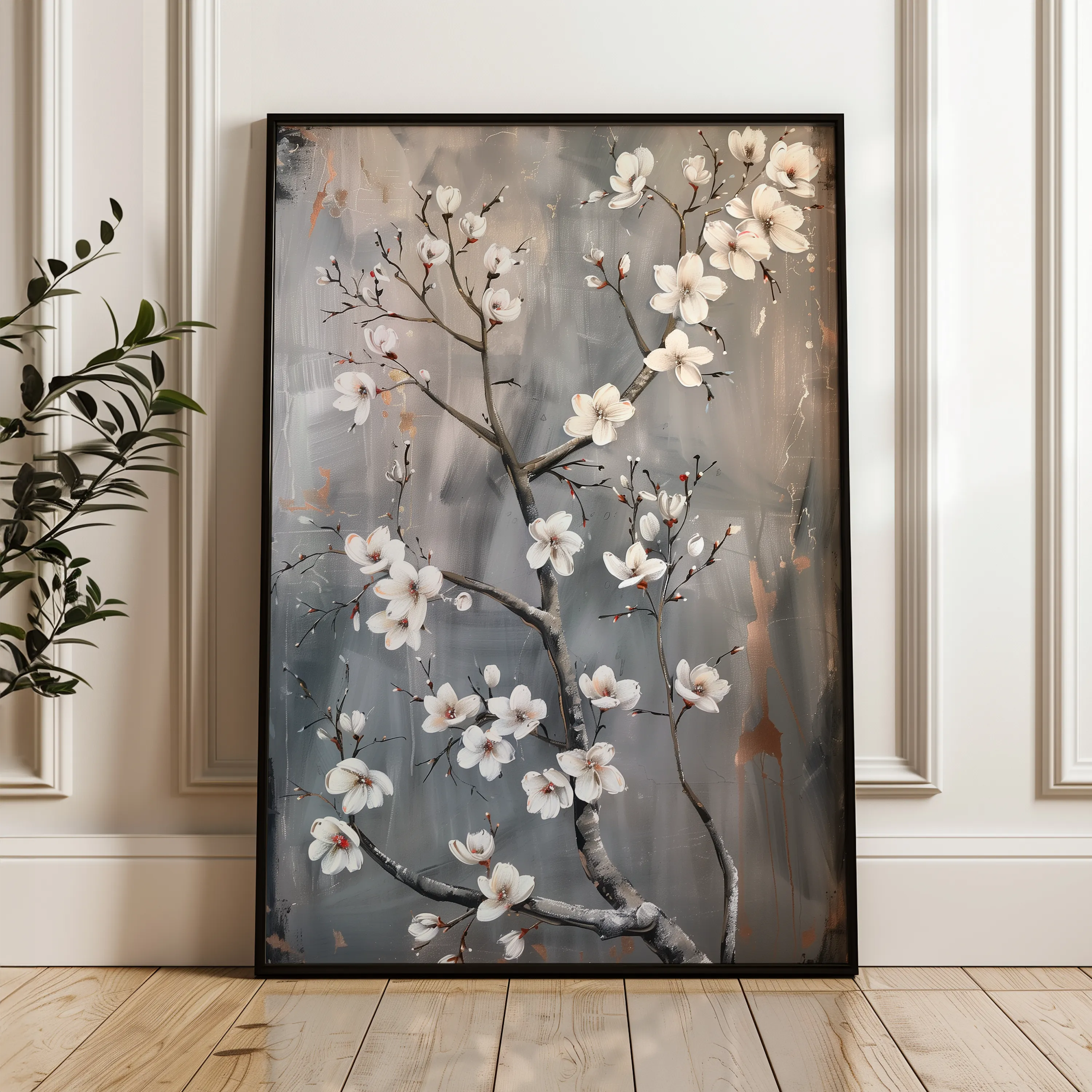 Floral 734 Canvas Art 18" x 24" / 45 x 60 cm / Black