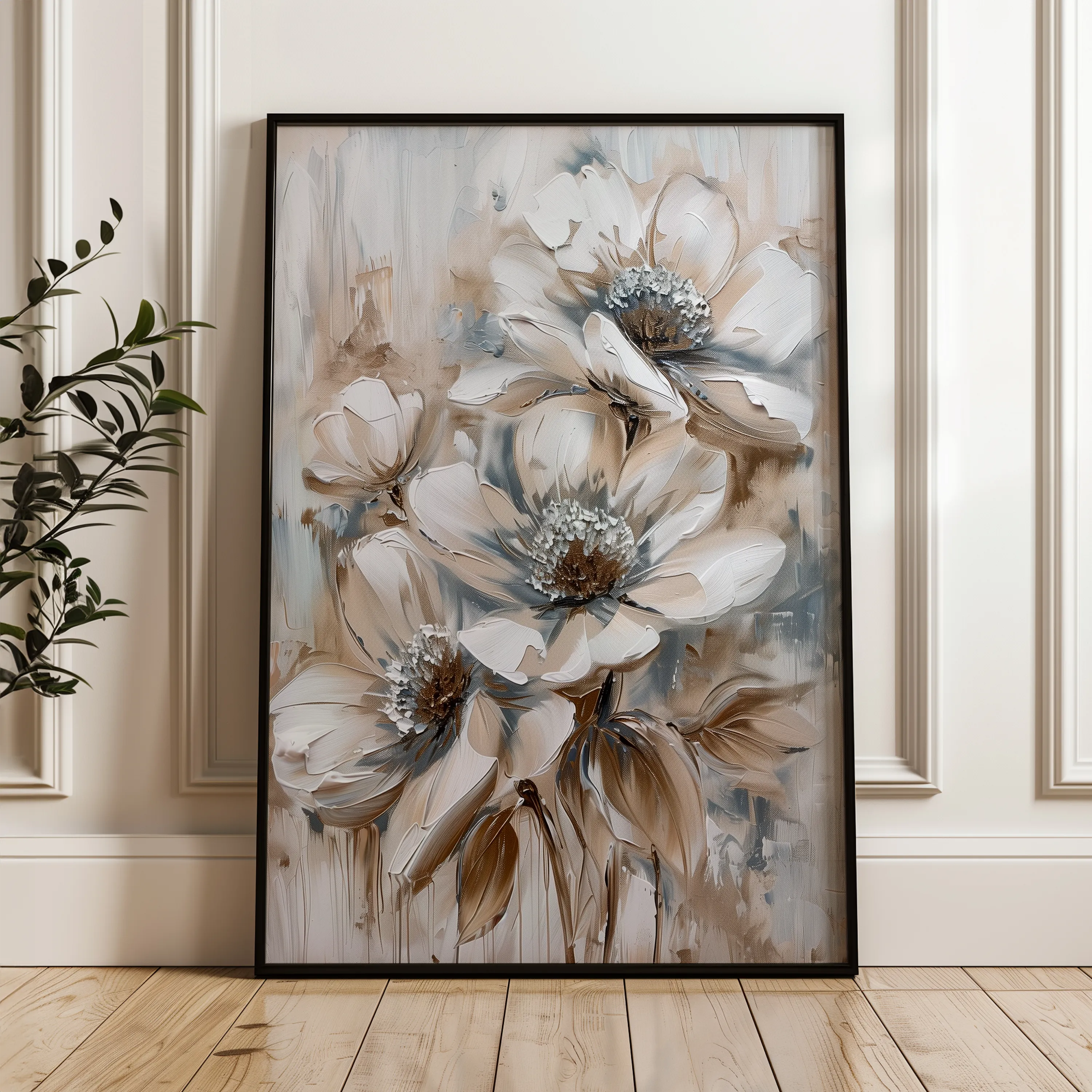 Floral 735 Canvas Art 18" x 24" / 45 x 60 cm / Black