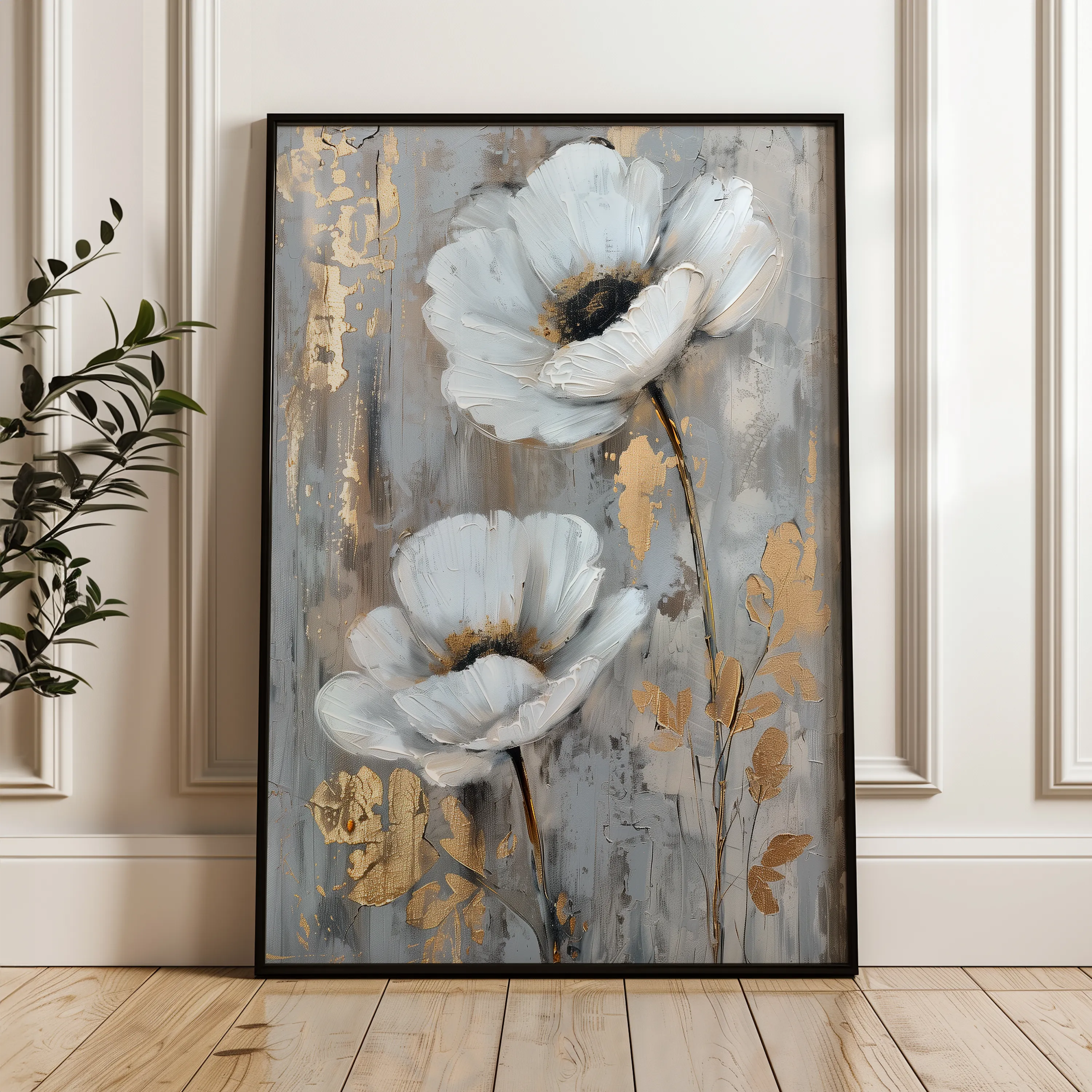 Floral 736 Canvas Art 18" x 24" / 45 x 60 cm / Black