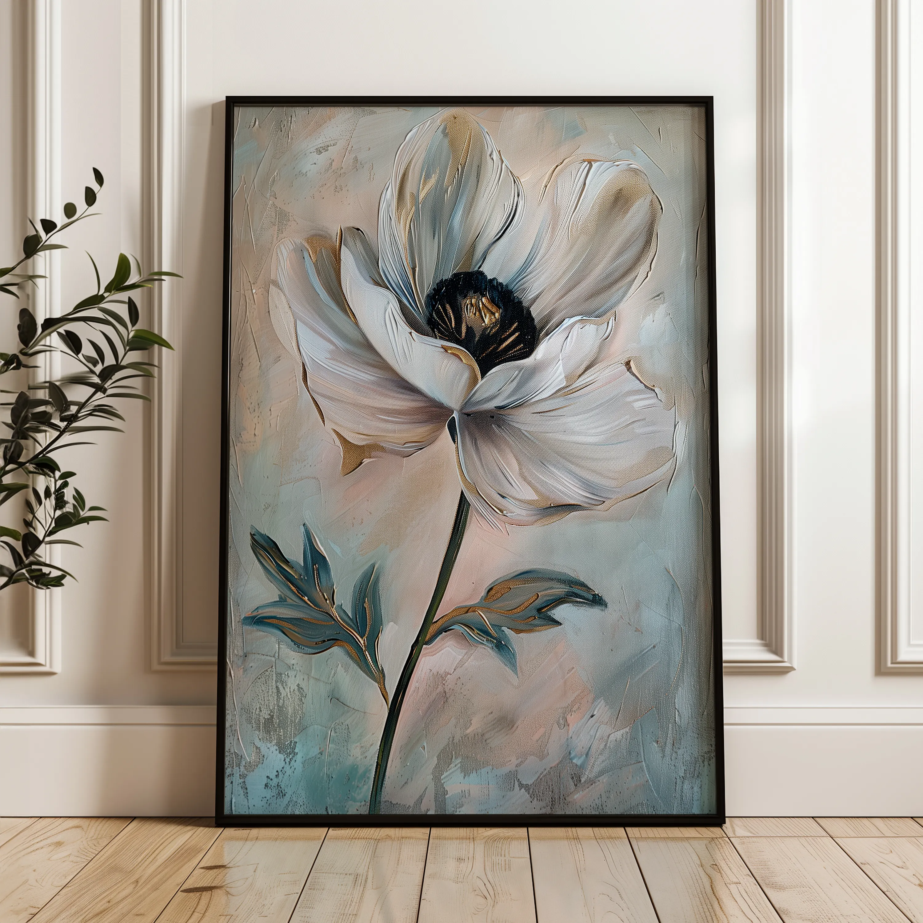 Floral 737 Canvas Art 18" x 24" / 45 x 60 cm / Black