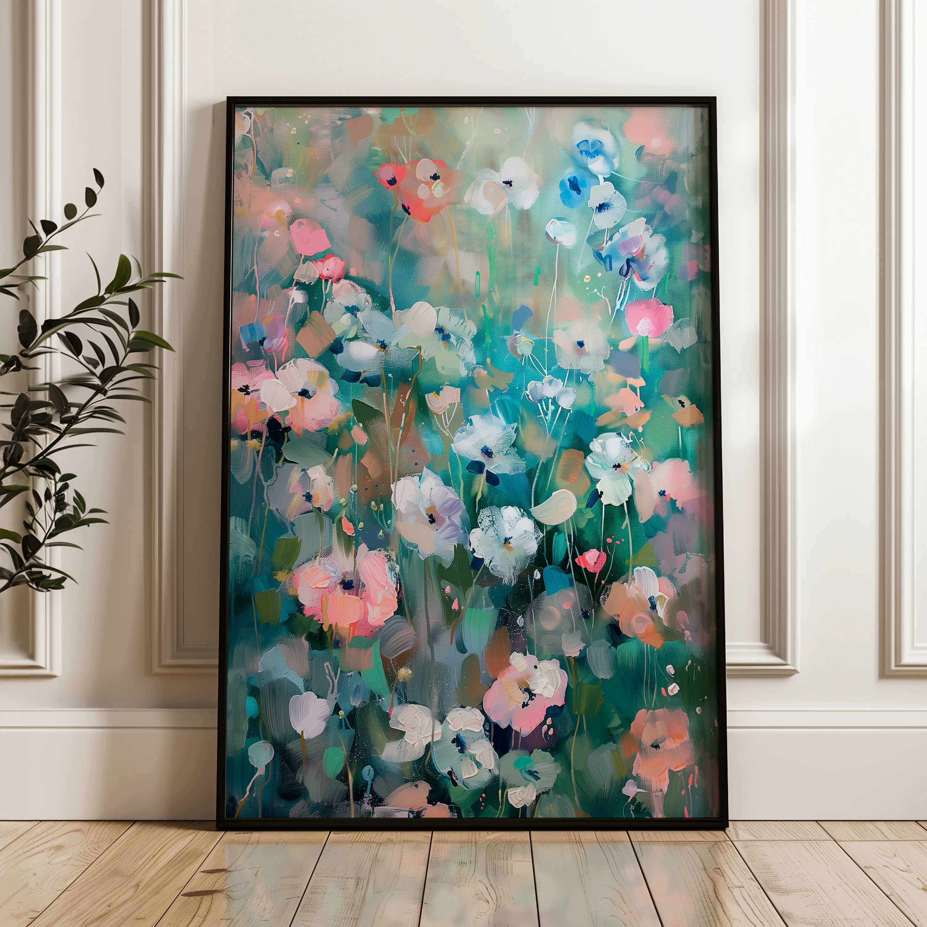 Floral 816 Canvas Art 18" x 24" / 45 x 60 cm / Black