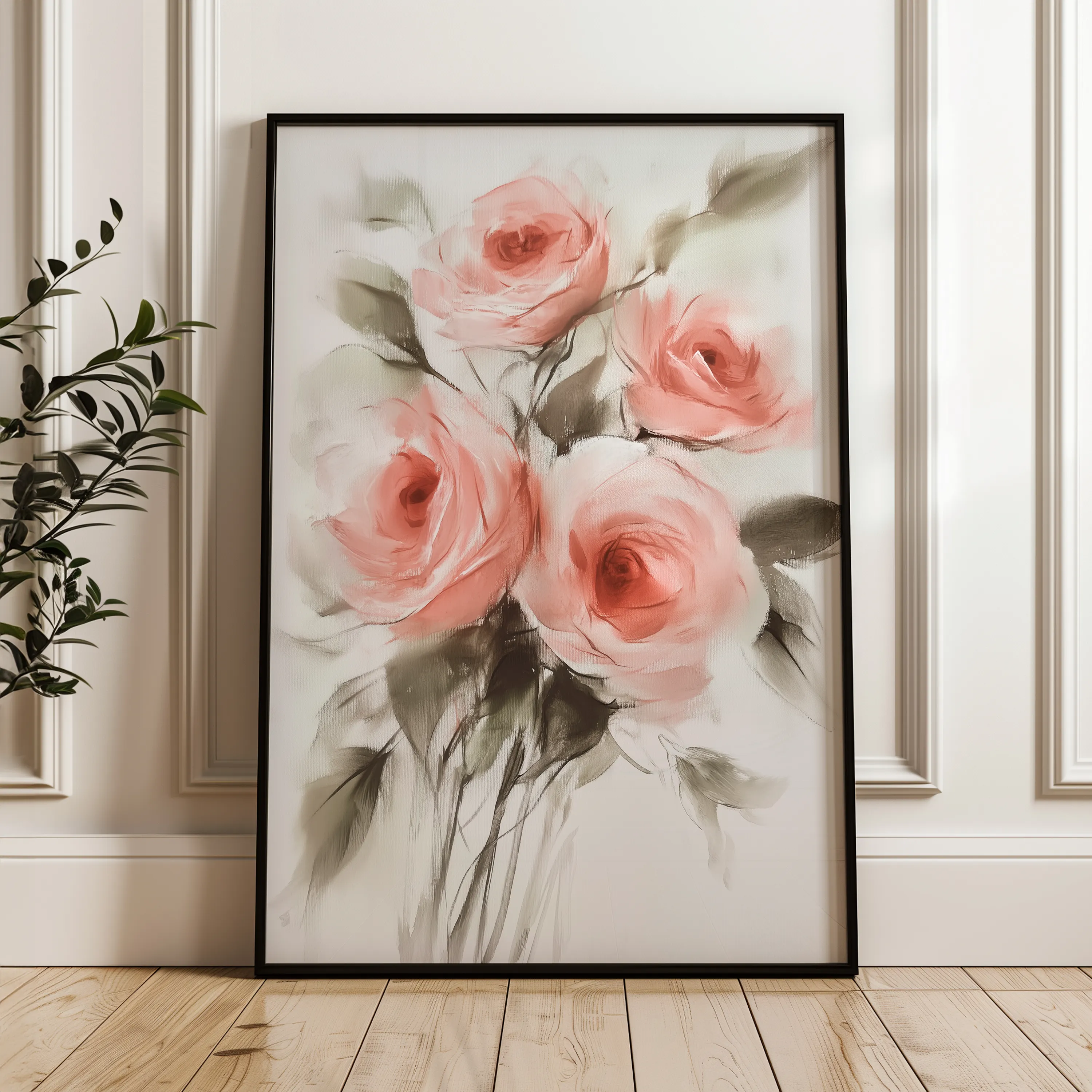 Floral 822 Canvas Art 18" x 24" / 45 x 60 cm / Black