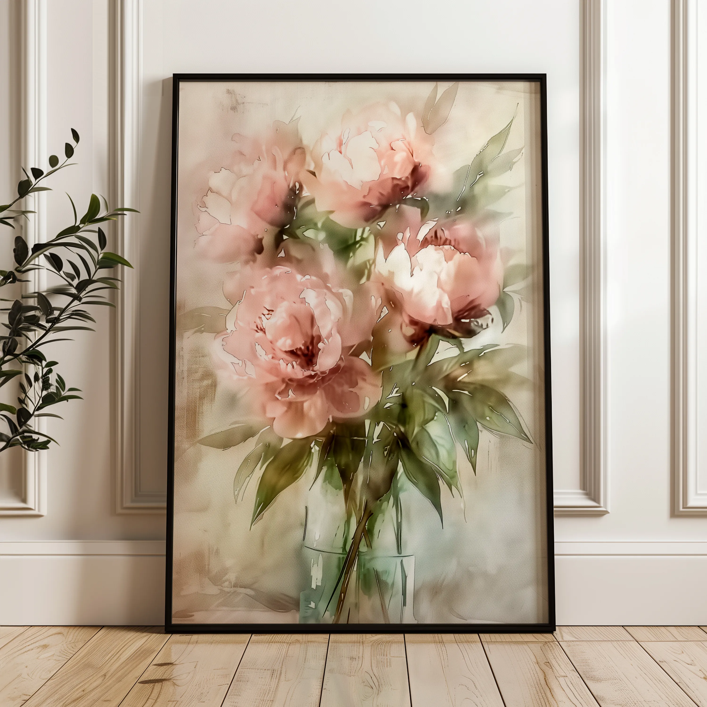 Floral 823 Canvas Art 18" x 24" / 45 x 60 cm / Black