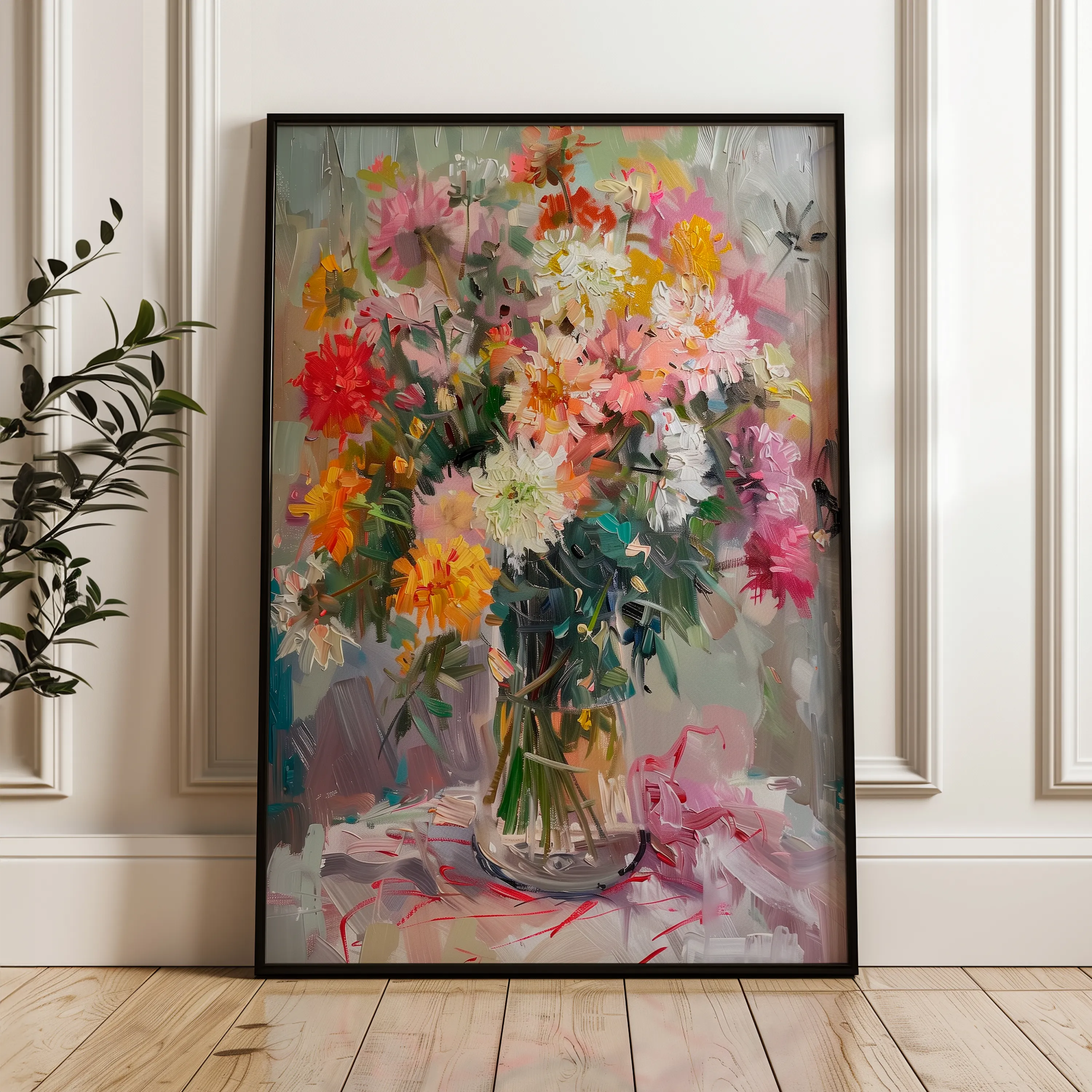 Floral 825 Canvas Art 18" x 24" / 45 x 60 cm / Black