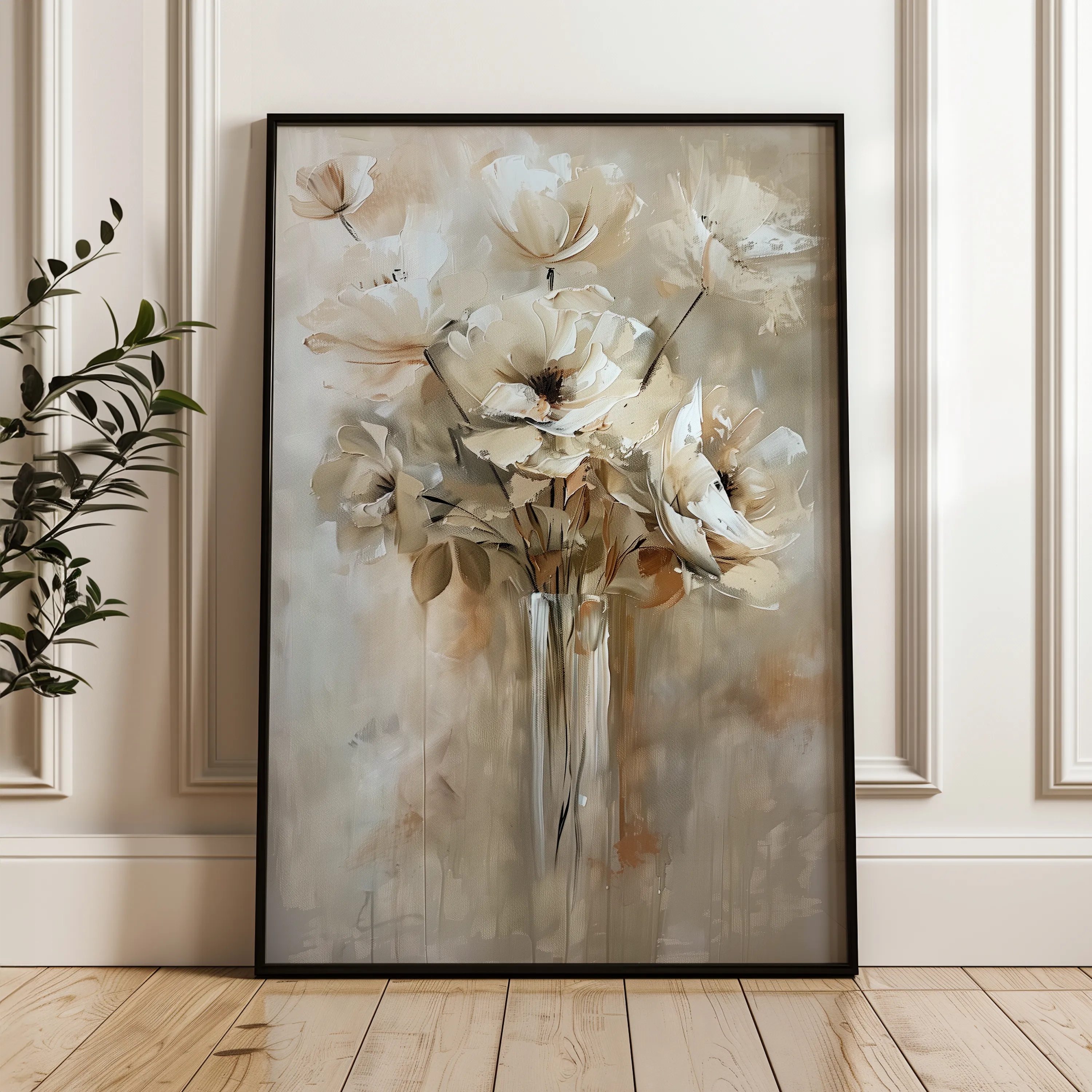 Floral 833 Canvas Art 18" x 24" / 45 x 60 cm / Black