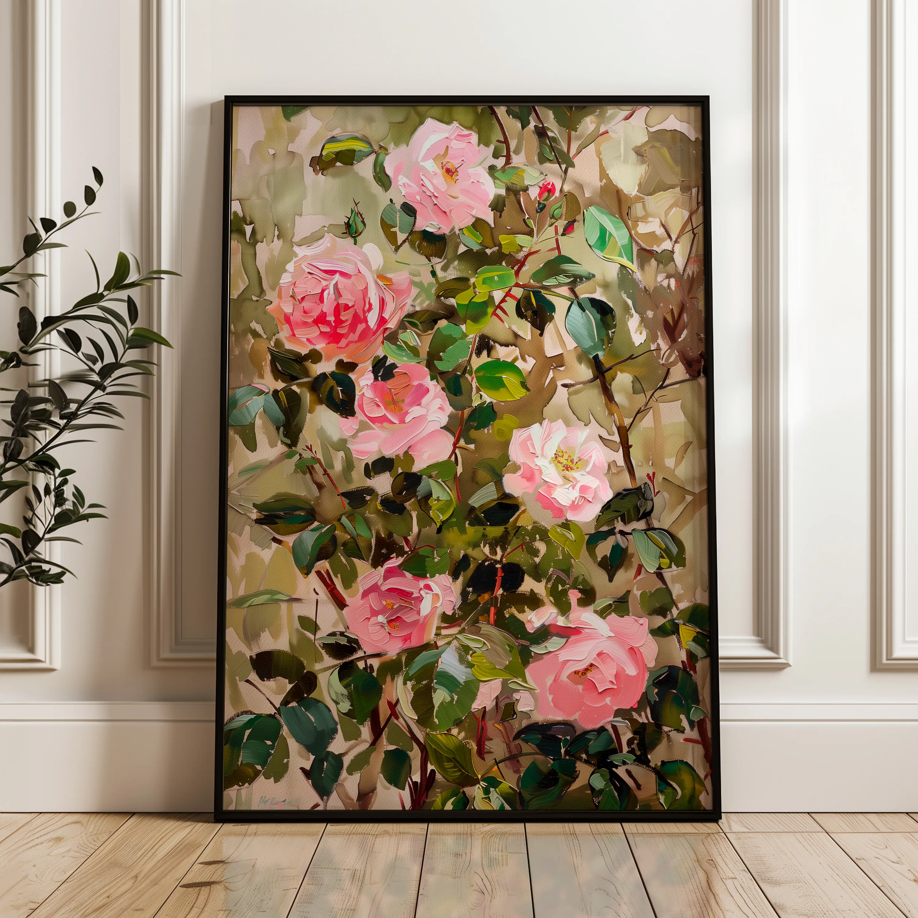 Floral 840 Canvas Art 18" x 24" / 45 x 60 cm / Black