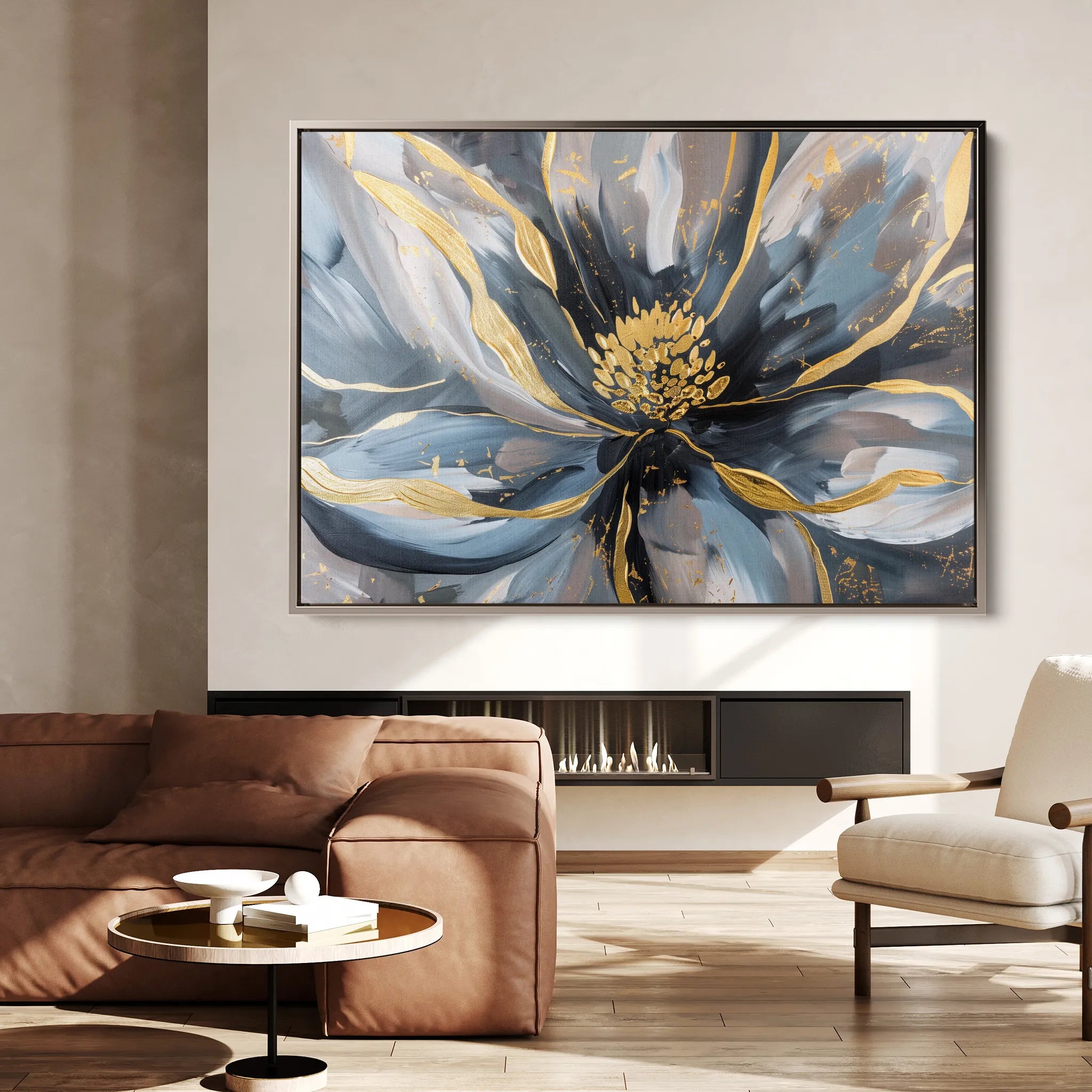Floral 850 Canvas Art 18" x 24" / 45 x 60 cm / Black