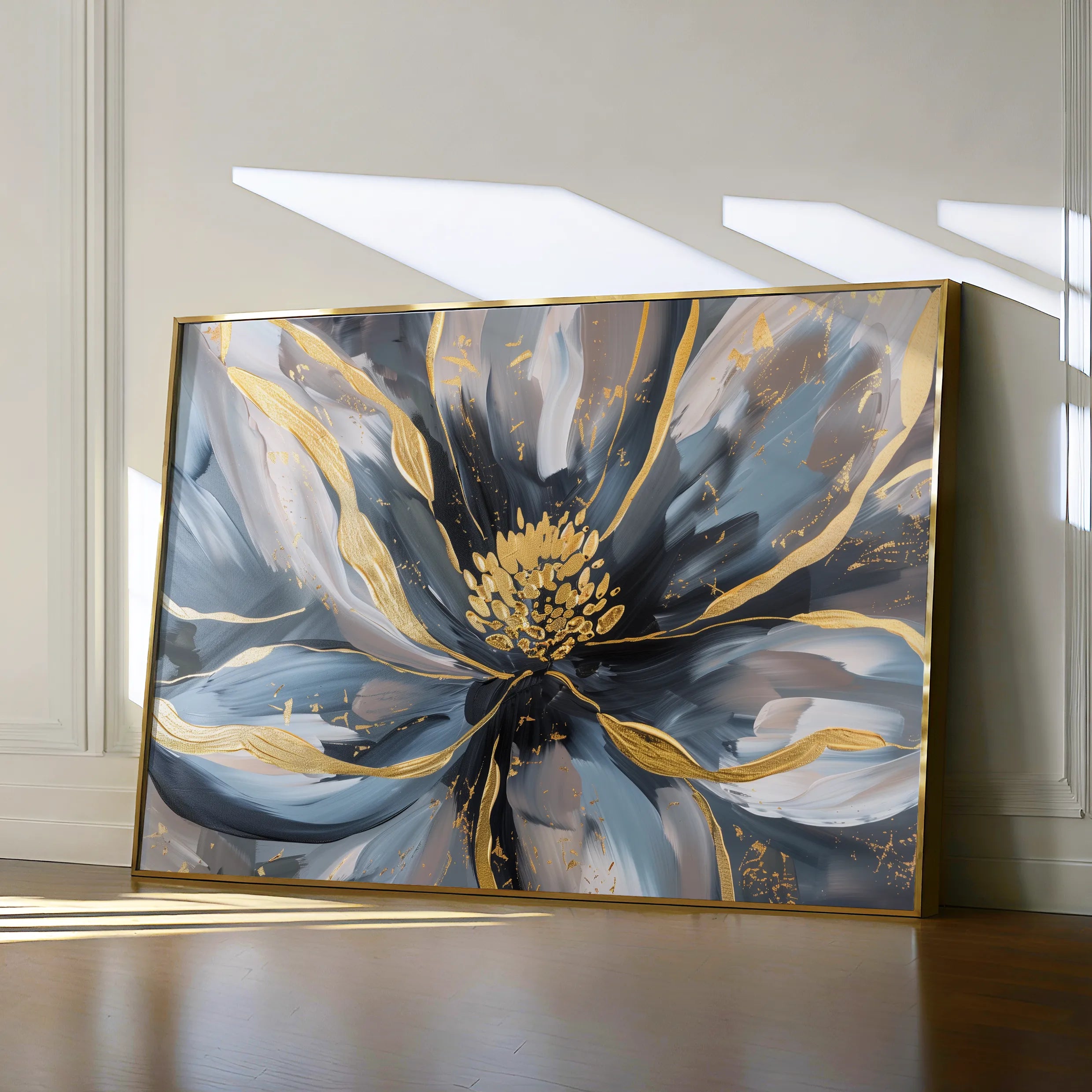 Floral 850 Canvas Art 18" x 24" / 45 x 60 cm / Black