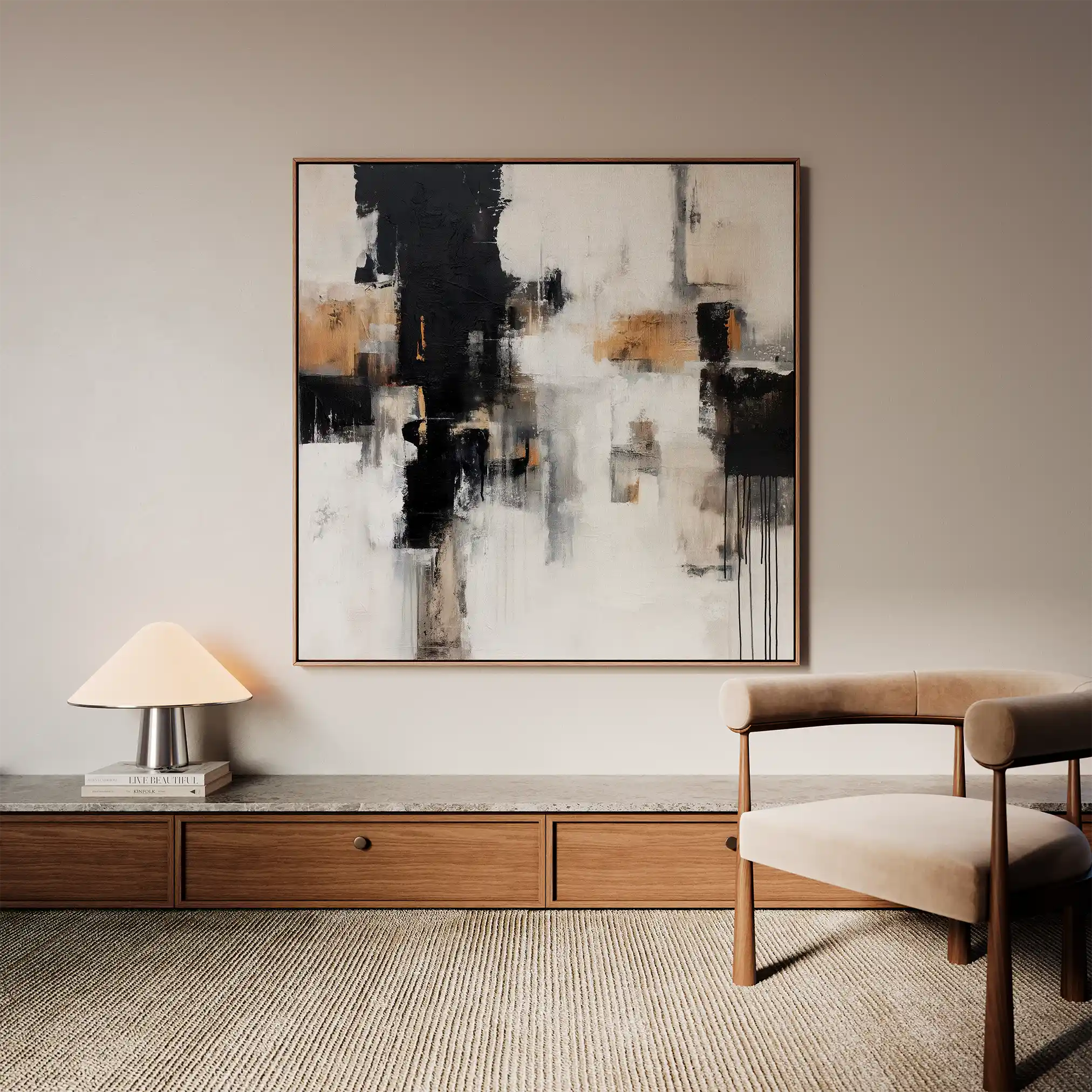 Abstract 887 Canvas Art 16" x 16" / 40 x 40 cm / Black