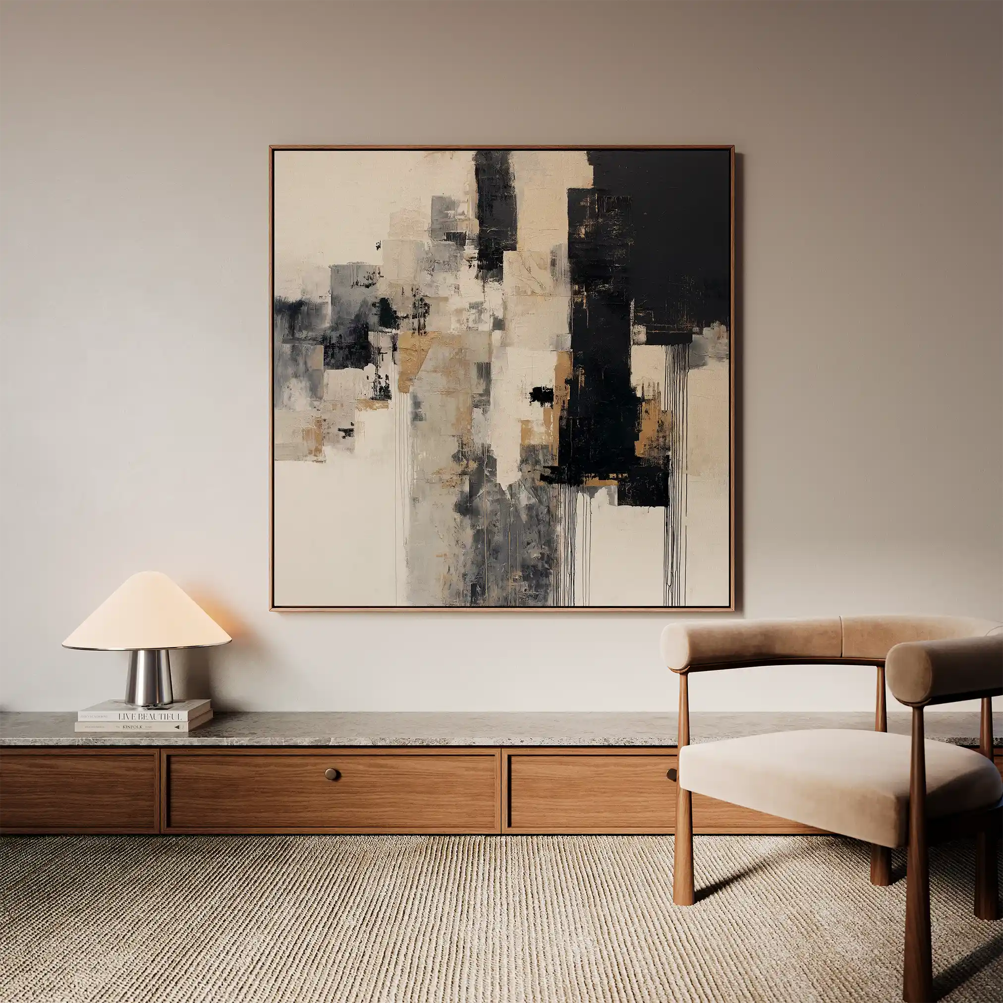 Abstract 891 Canvas Art 16" x 16" / 40 x 40 cm / Black
