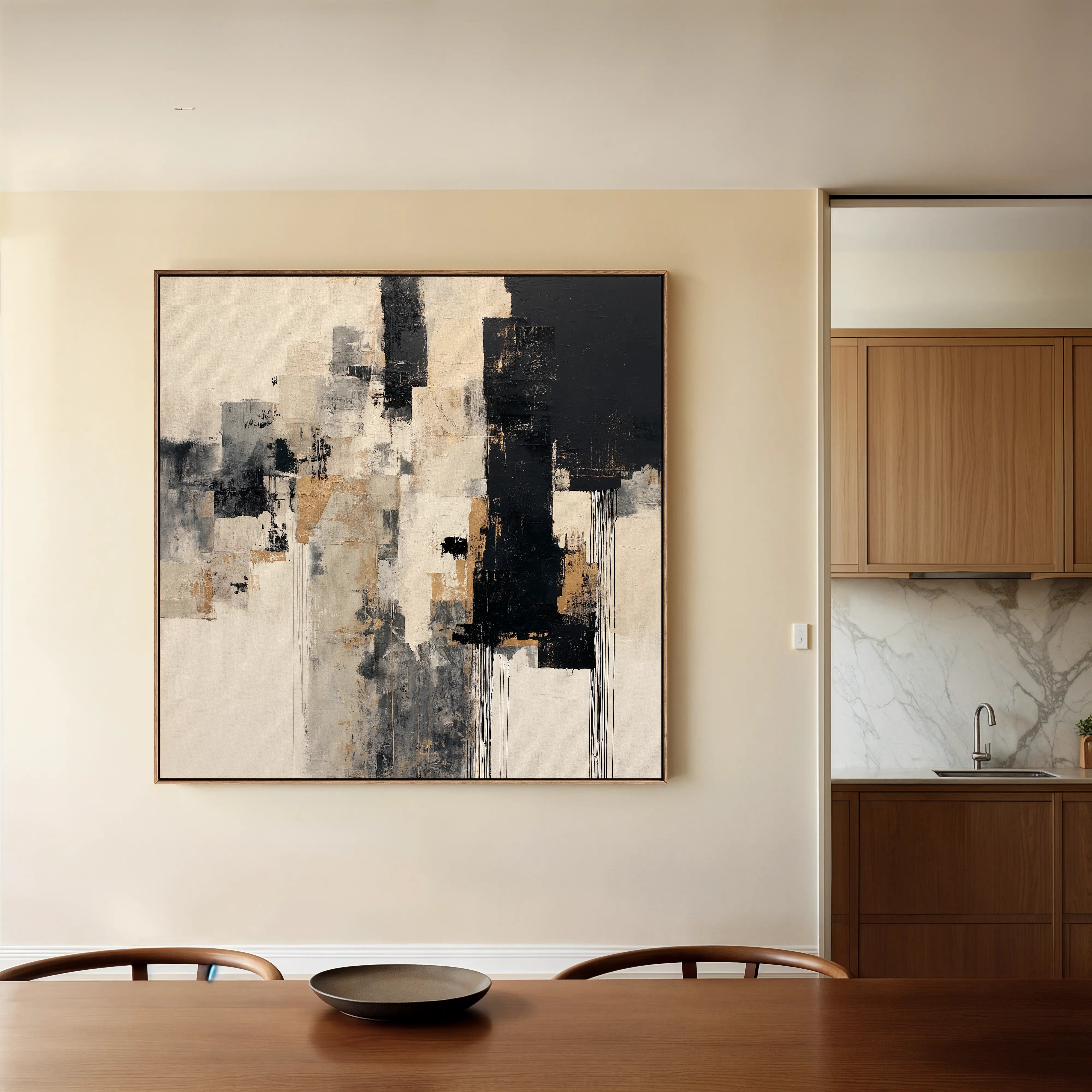 Abstract 891 Canvas Art 16" x 16" / 40 x 40 cm / Black
