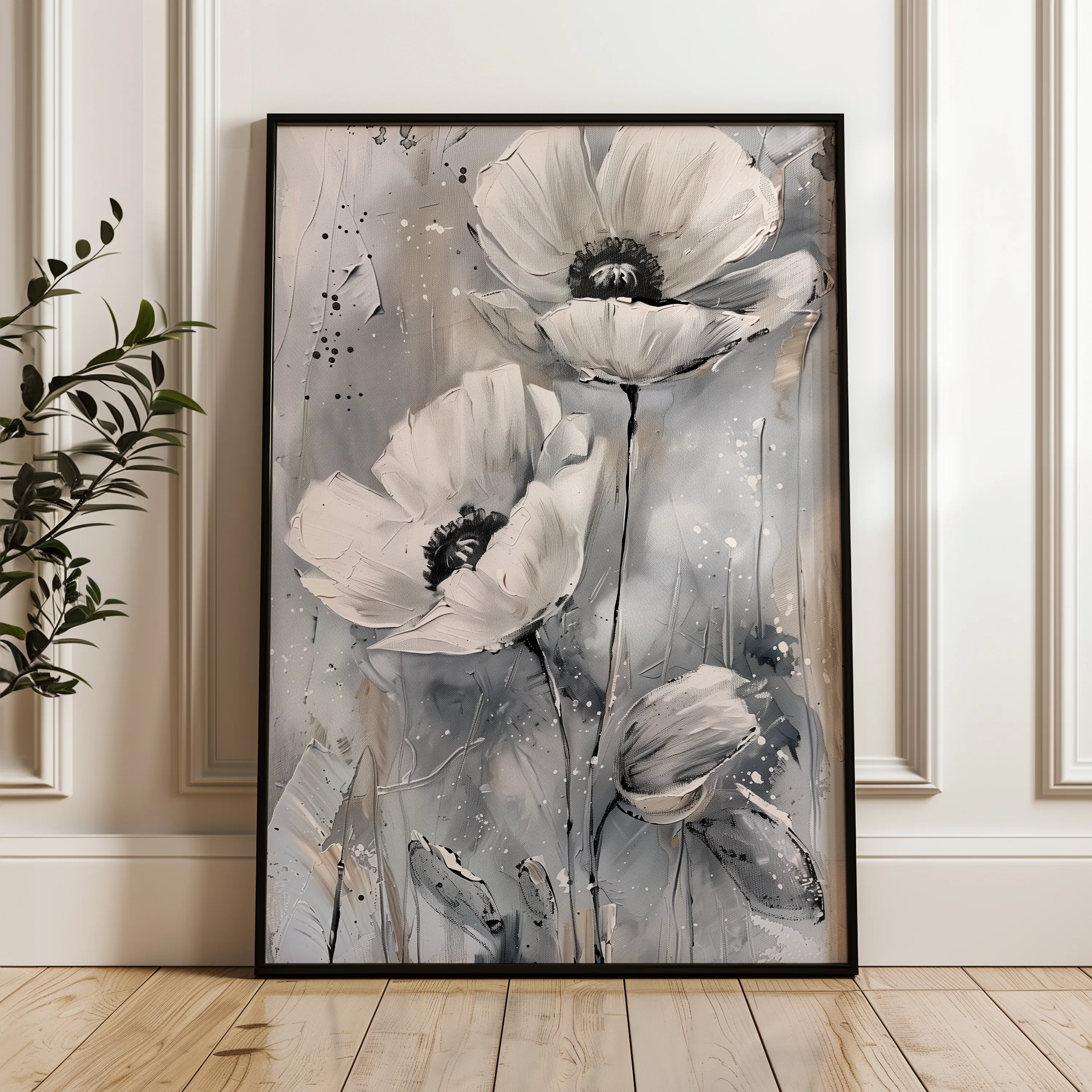Floral 916 Canvas Art 18" x 24" / 45 x 60 cm / Black