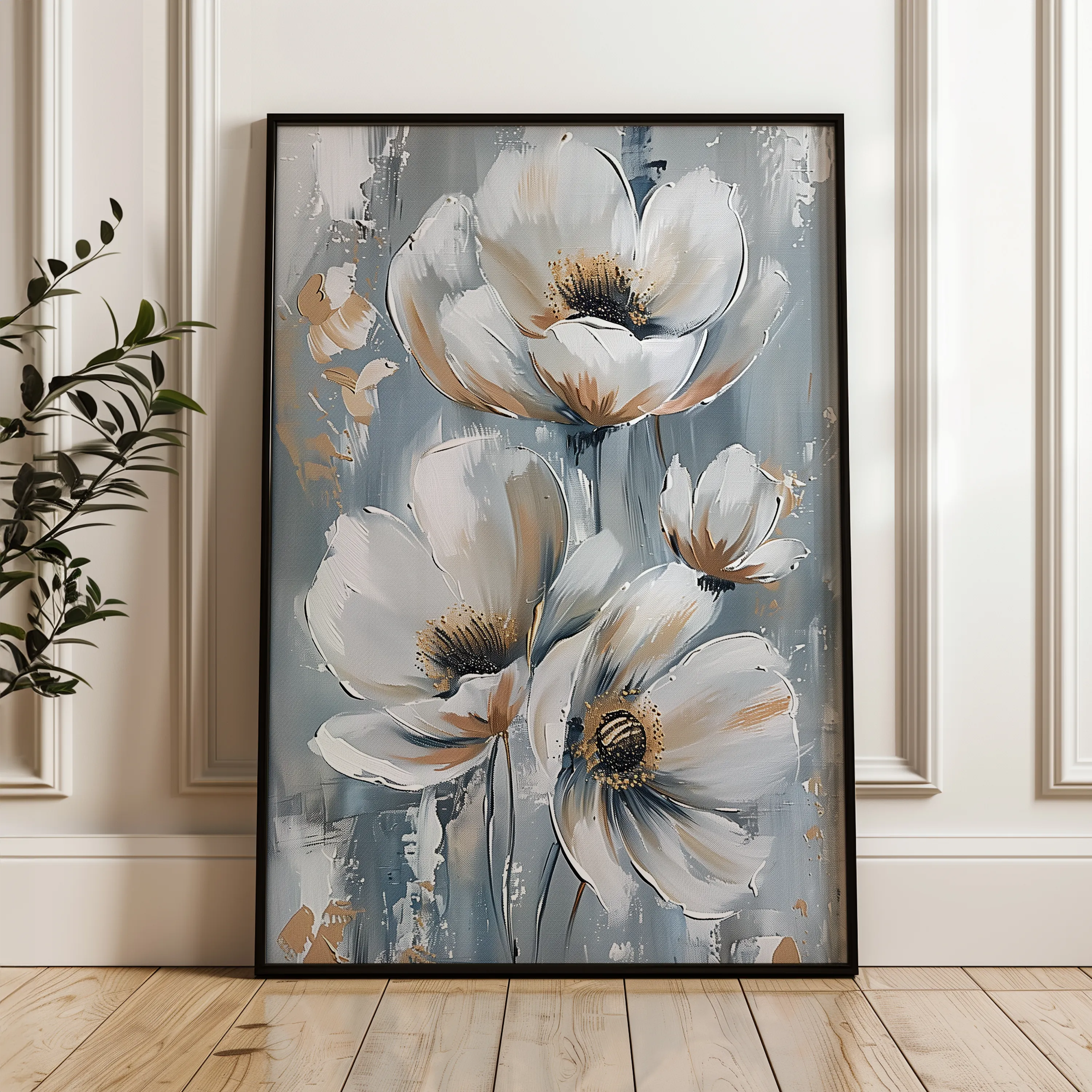 Floral 919 Canvas Art 18" x 24" / 45 x 60 cm / Black