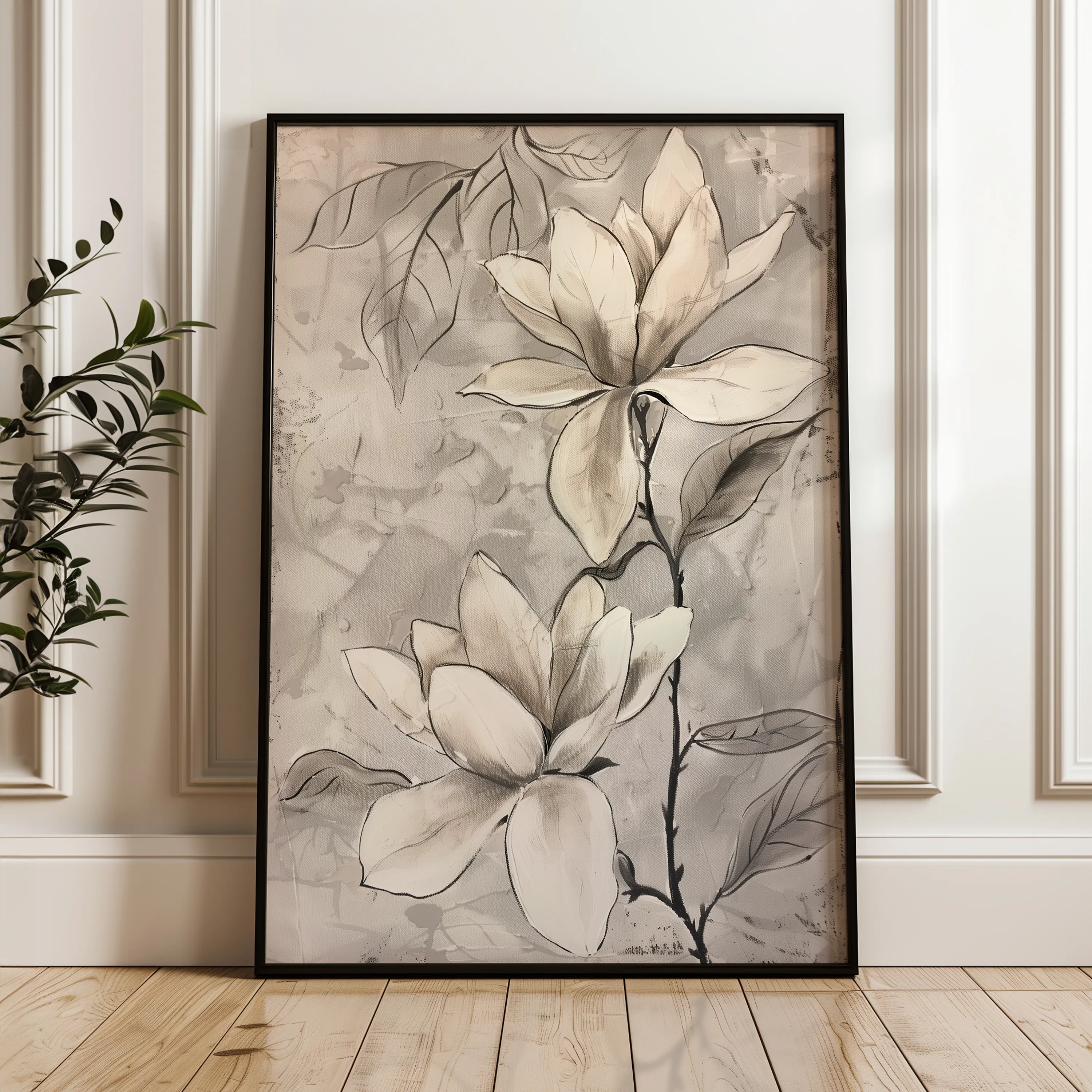 Floral 923 Canvas Art 18" x 24" / 45 x 60 cm / Black