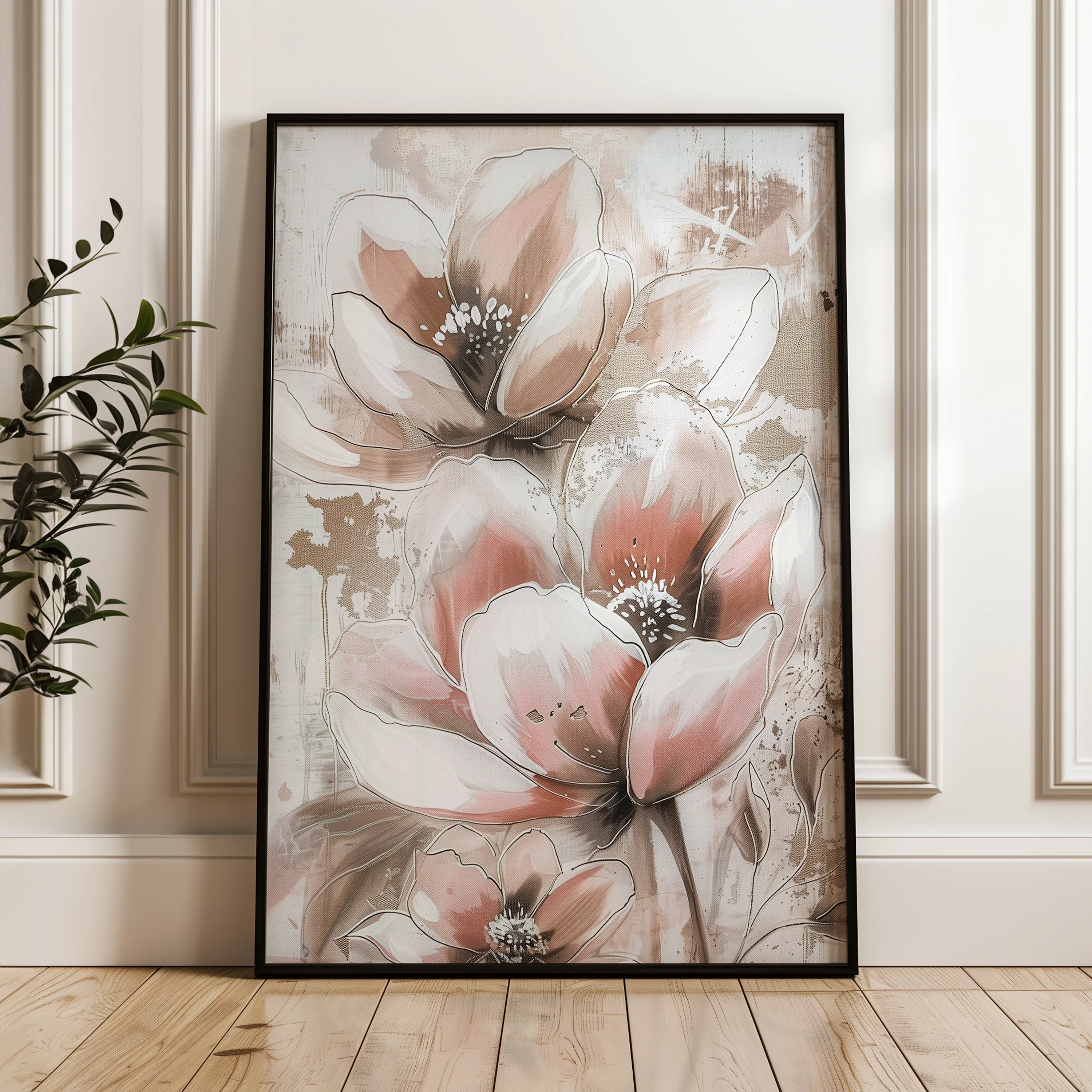 Floral 929 Canvas Art 18" x 24" / 45 x 60 cm / Black