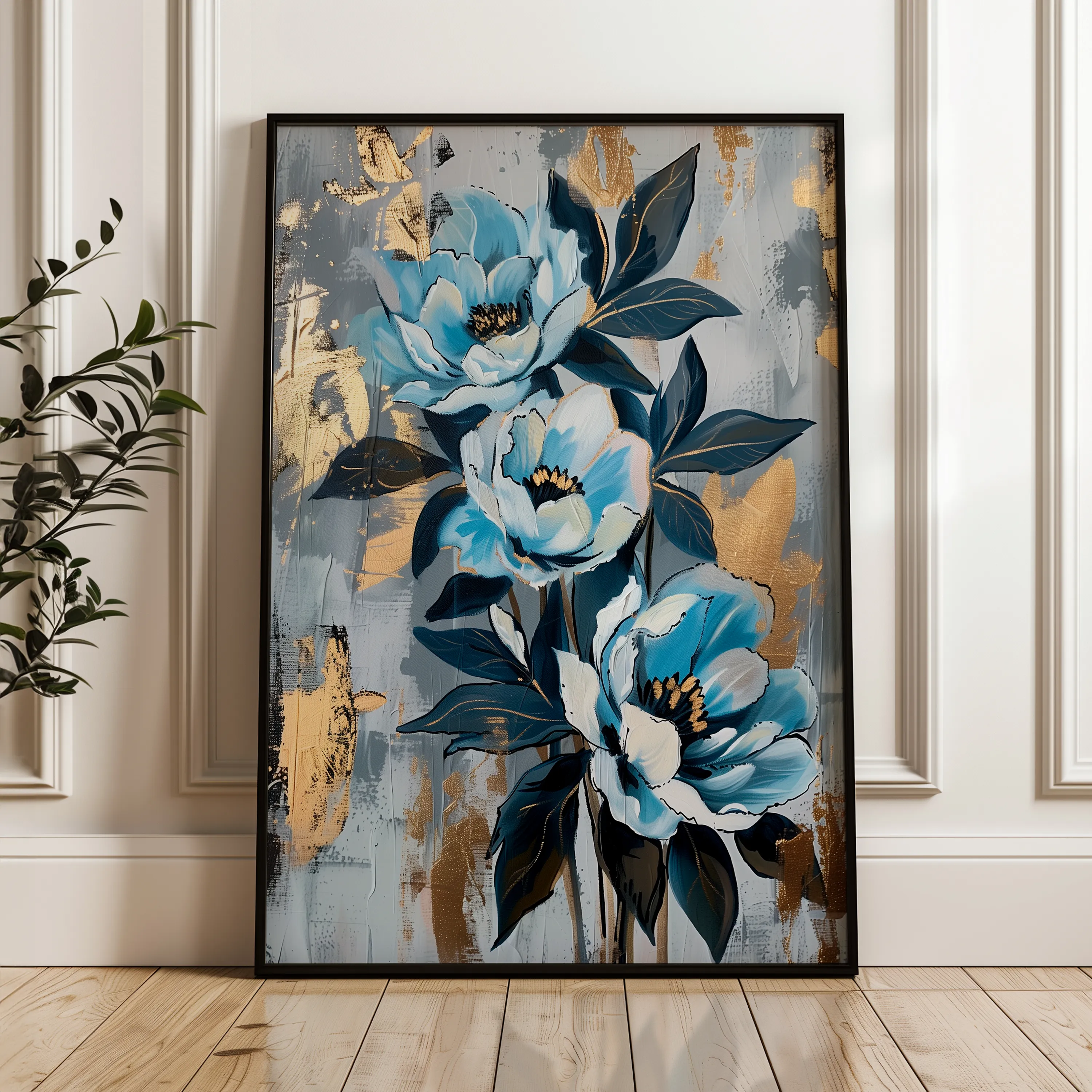 Floral 930 Canvas Art 18" x 24" / 45 x 60 cm / Black