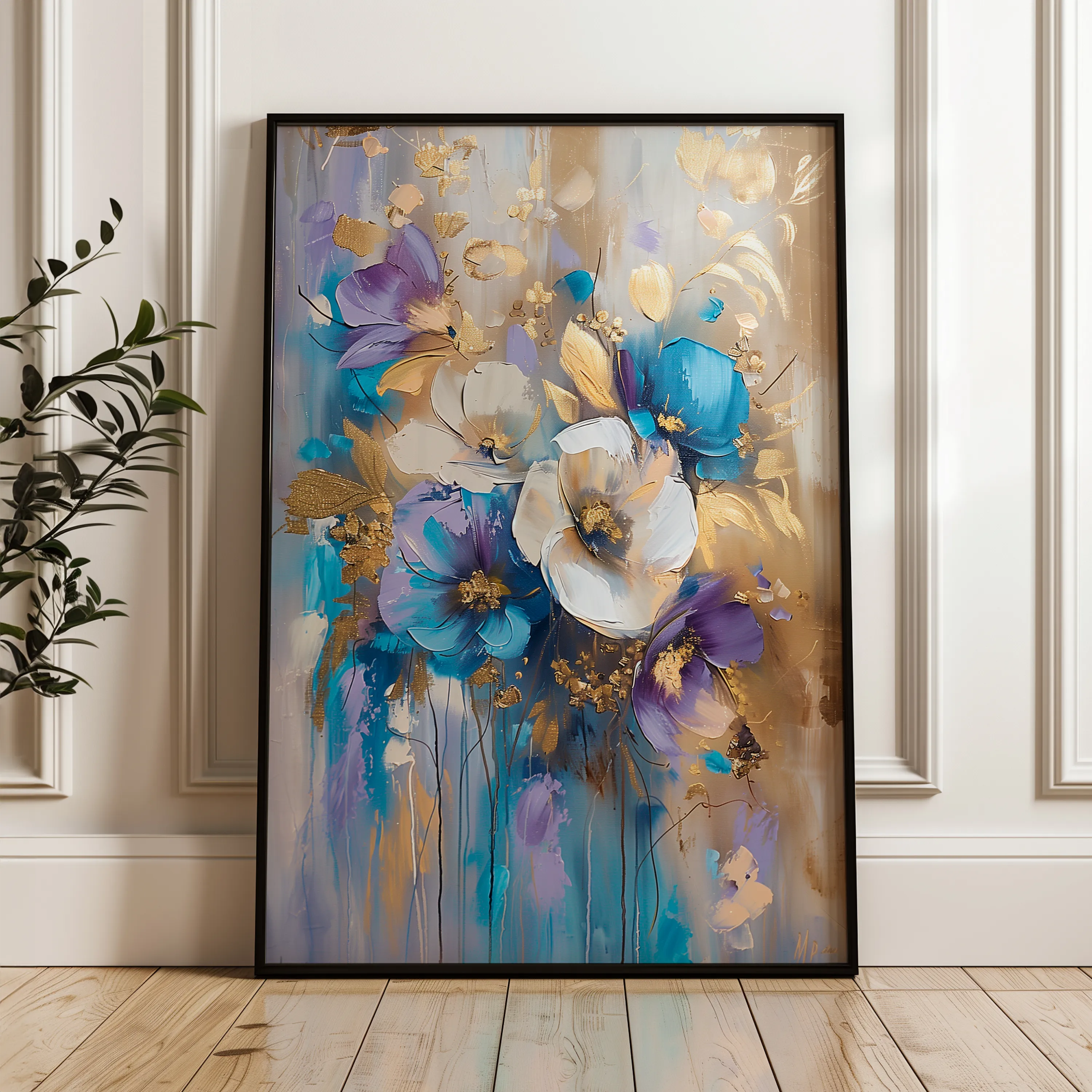 Floral 931 Canvas Art 18" x 24" / 45 x 60 cm / Black