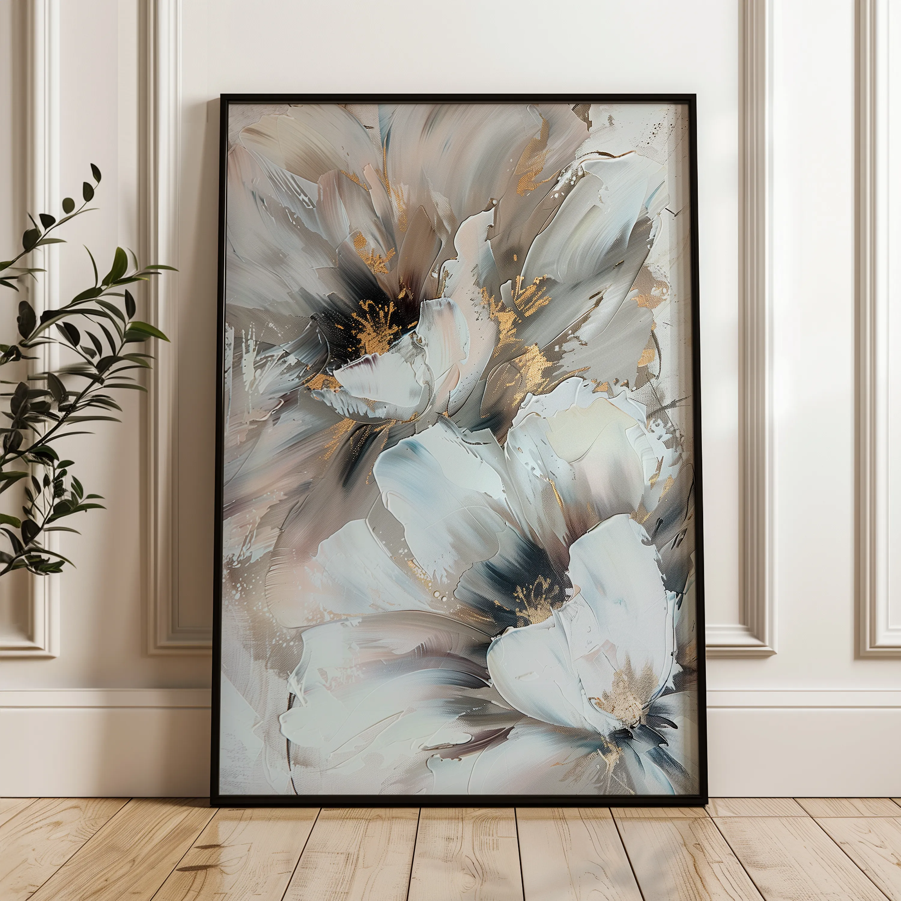 Floral 933 Canvas Art 18" x 24" / 45 x 60 cm / Black